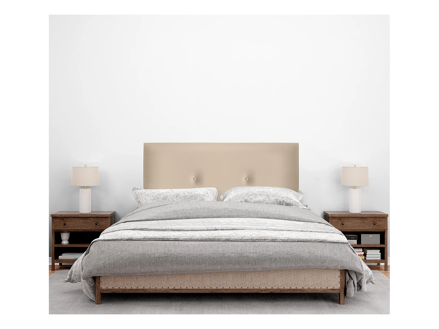 DHOME Tête de lit simili cuir lisse avec Boutons 95x105cm avec pieds Lits 90 - Beig