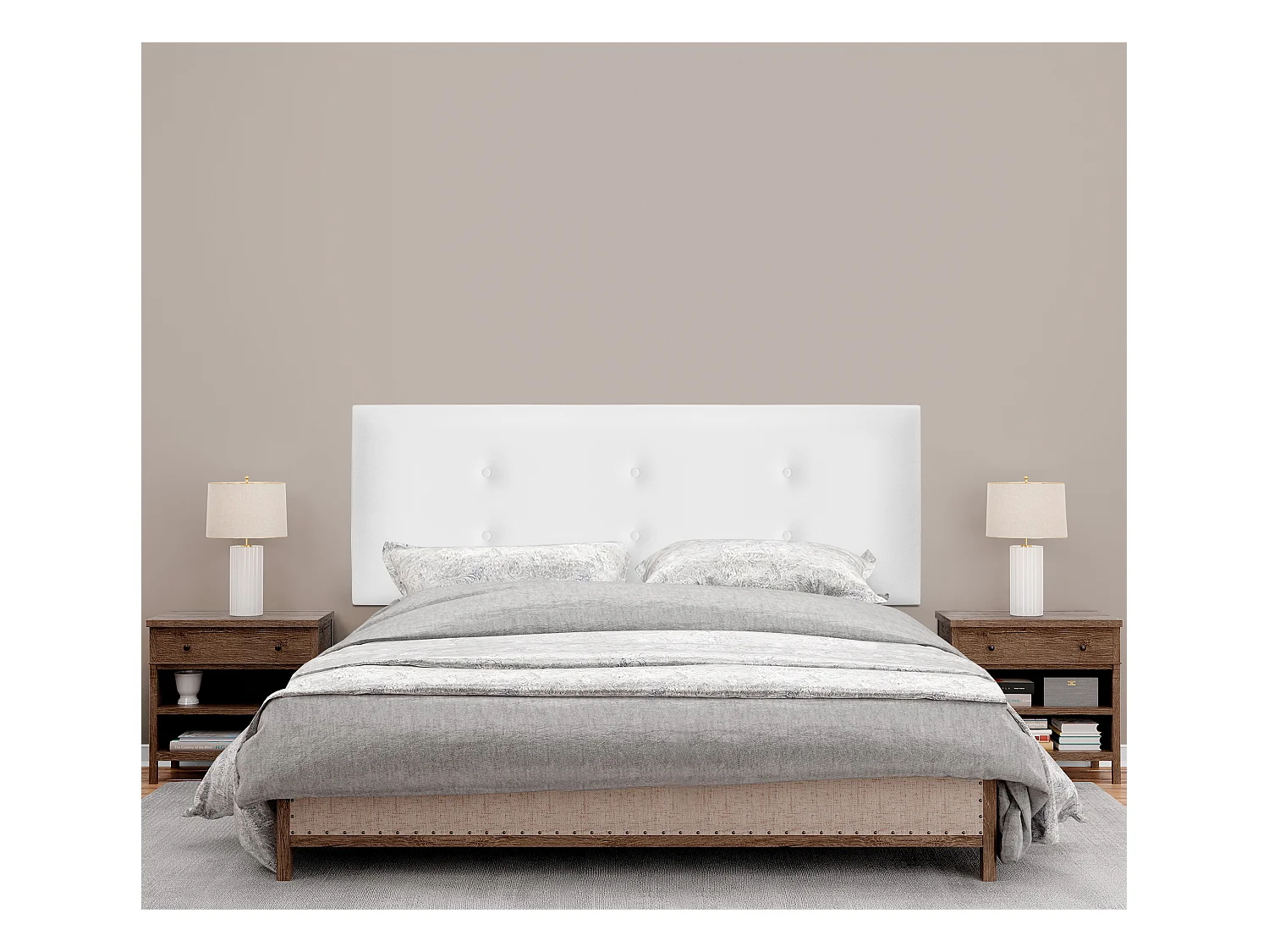 DHOME Testiera in de Similpelle con 2 file di Bottoni 145x50cm Letti 135/140 - Bianco