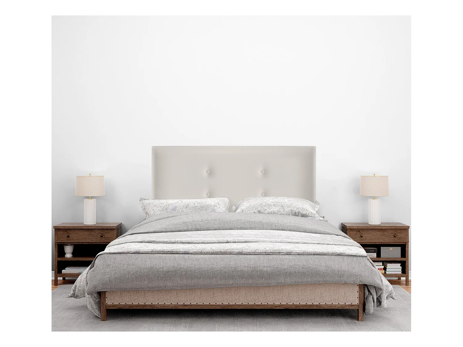 DHOME Tête de lit similicuir avec 2 rangées de boutons 105x105cm avec pieds Lits 105 - Blanc Osseux