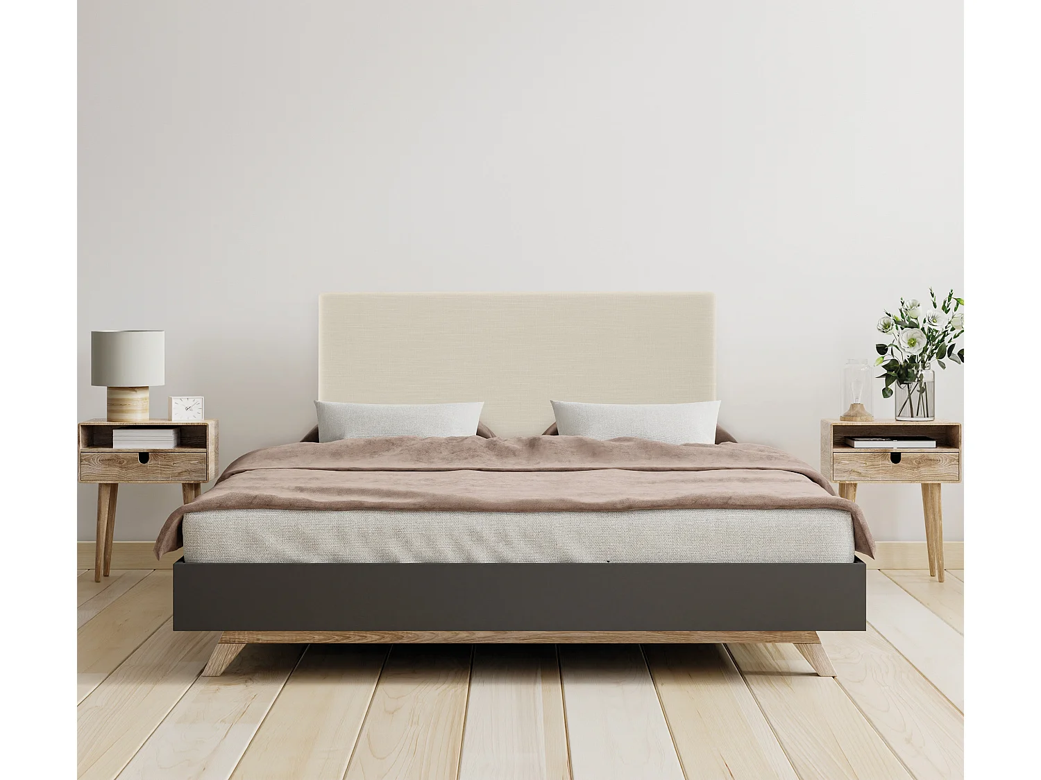 DHOME Tête de lit en lin naturel lisse 90x105cm avec pieds Lits 80/90 - Beig