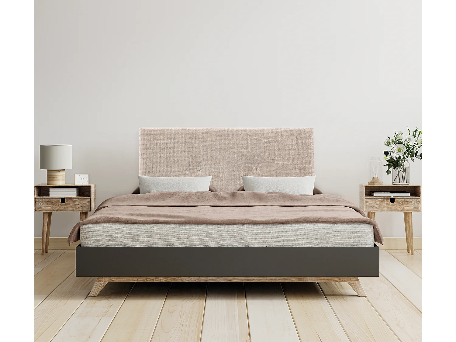 DHOME Tête de lit en laine naturelle avec Boutons 90x105cm avec pieds Lits 80/90 - Beig