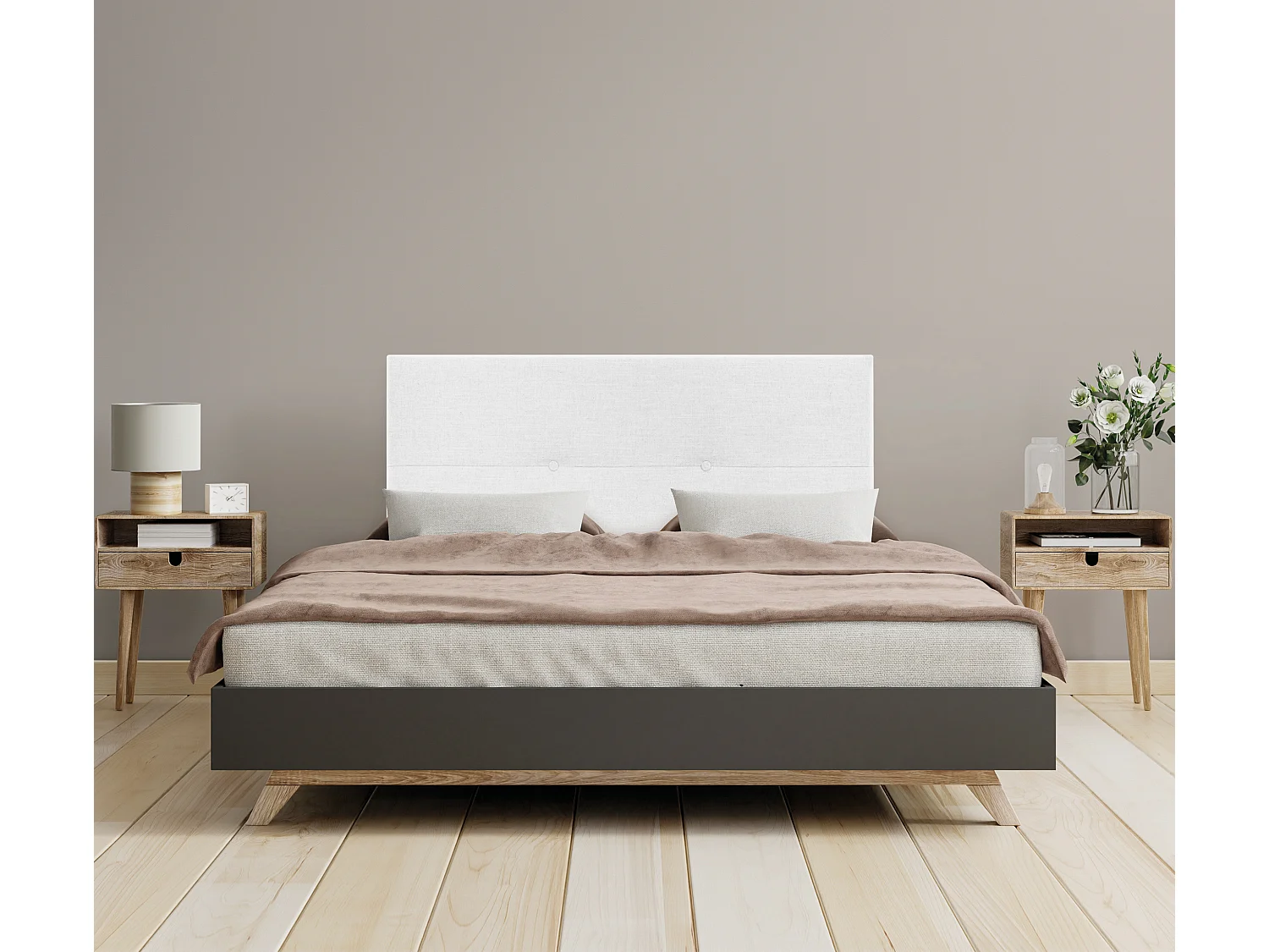 DHOME Tête de lit en lin naturel avec Boutons 110x105cm avec pieds Lits 105 - Blanc