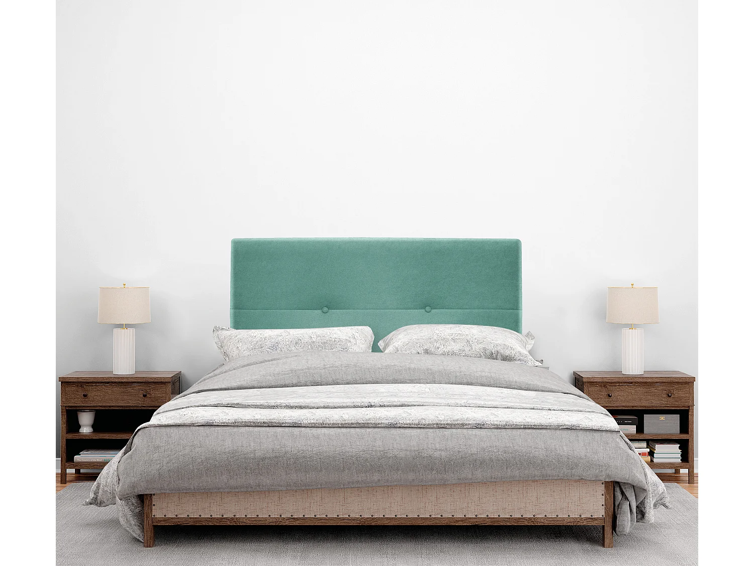 DHOME Testiera in de Tessuto Aqualine con bottoni 105x50cm Letti 105 - verde acqua