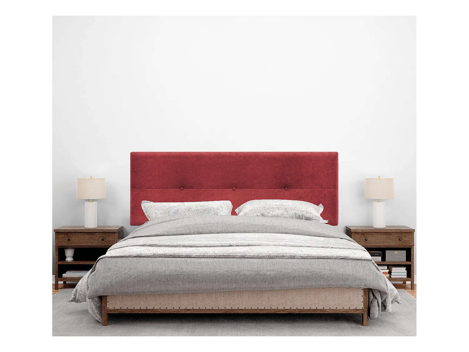 DHOME Tête de lit en tissu Aqualine avec Boutons 135x105cm avec pieds Lits 120/135 - Rouge