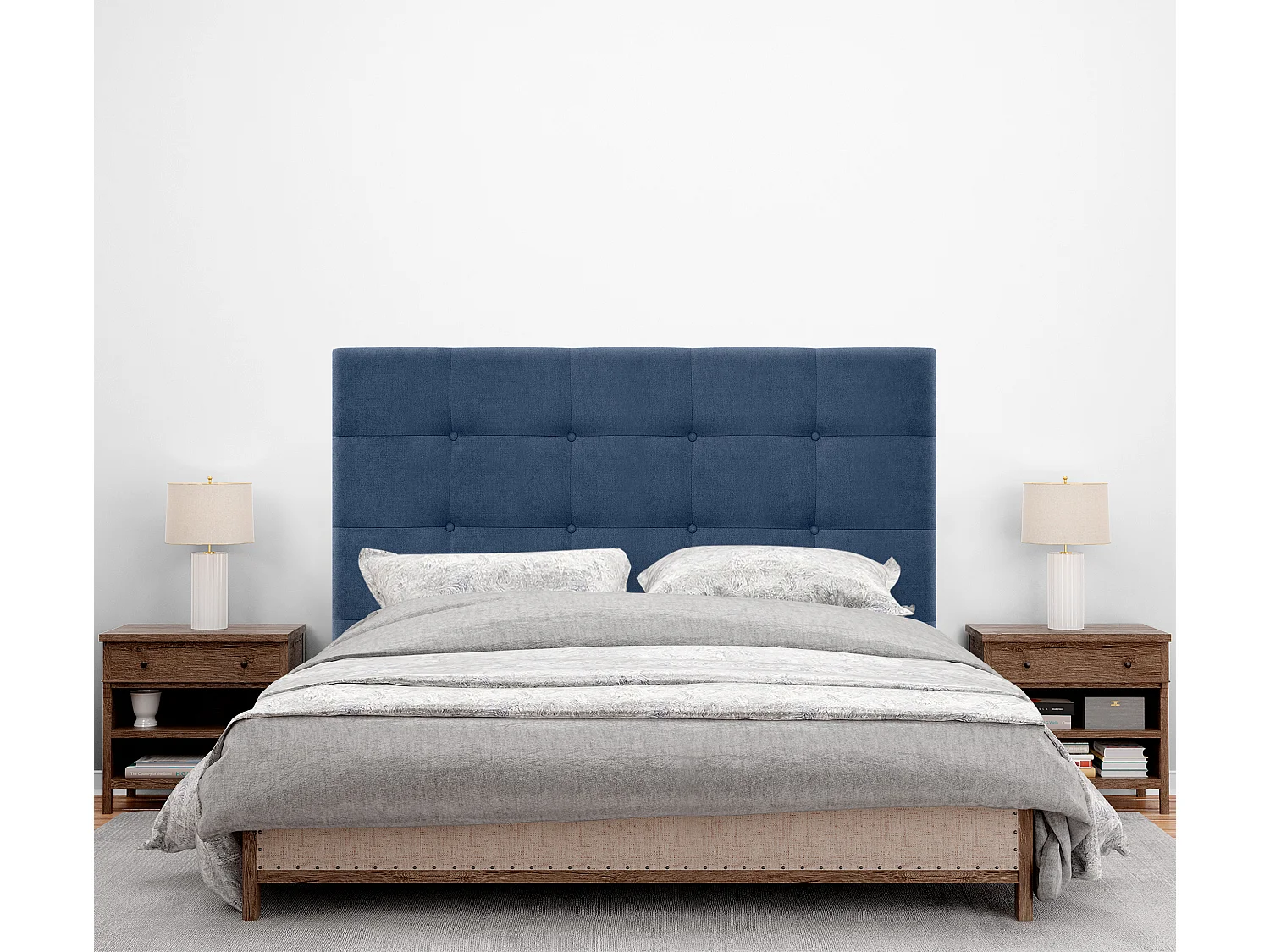 DHOME Cabeceira de  Tecido AquaLinho Capitoné Até o chão 135x120cm Camas 120/135 - Azul