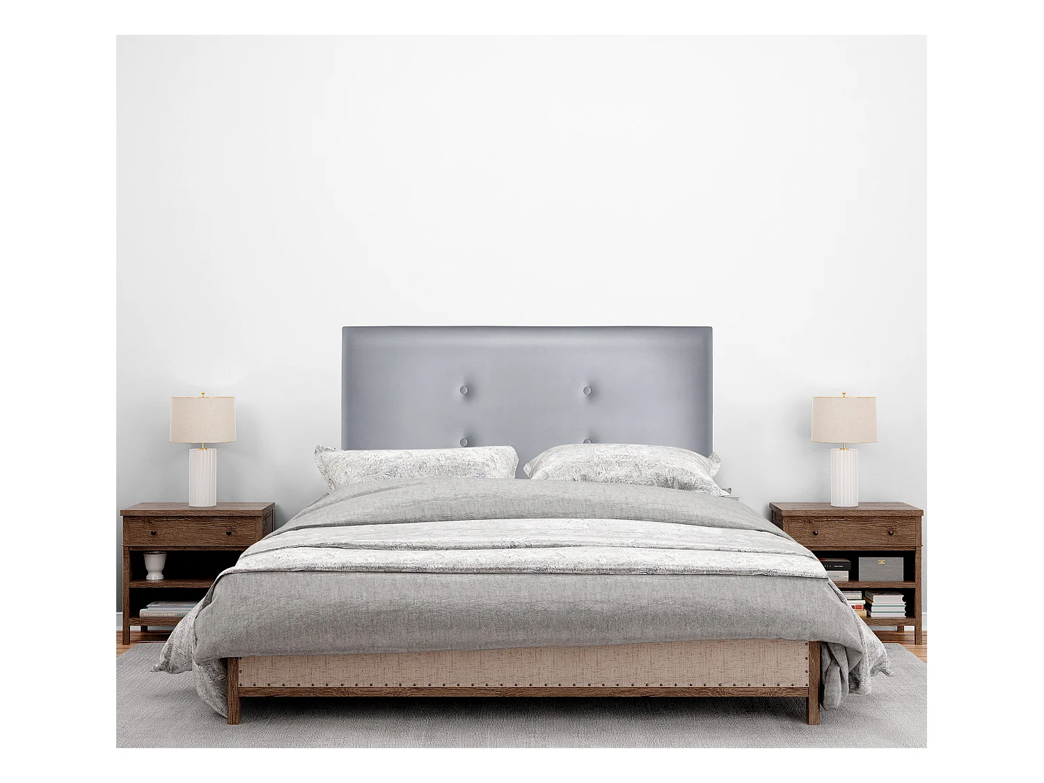 DHOME Tête de lit similicuir avec 2 rangées de boutons 110x105cm avec pieds Lits 105 - Argent