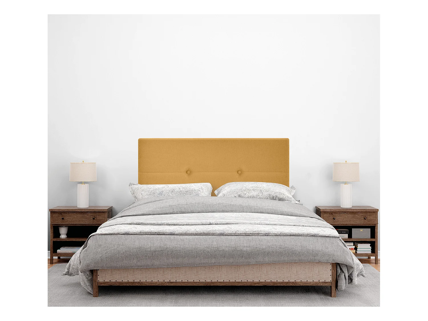 DHOME Tête de lit en tissu Aqualine avec Boutons 110x50cm Lits 105 - Moutarde