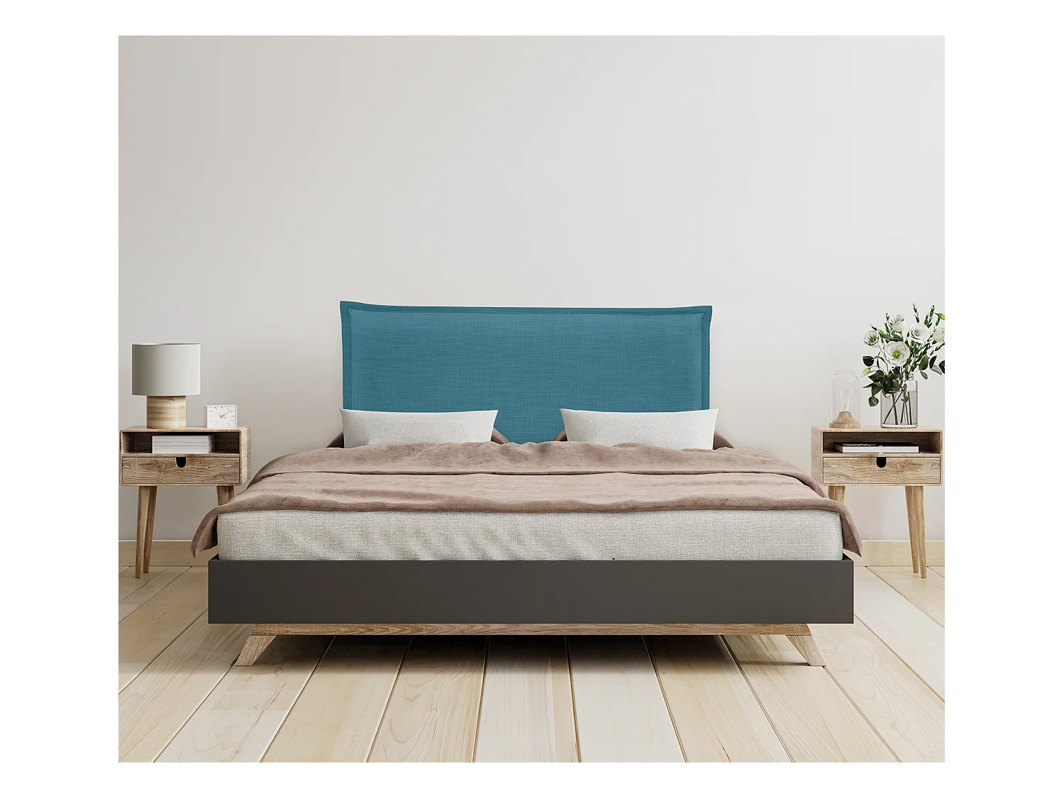 DHOME Testiera in de Lino Naturale Semplice con rifinitura 80x105cm Con le gambe Letti 70/80/90 - Turchese