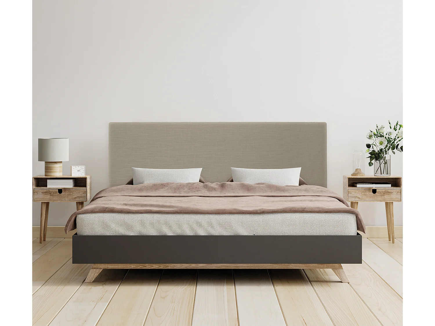 DHOME Tête de lit en lin naturel lisse 150x105cm avec pieds Lits 150 - Terre