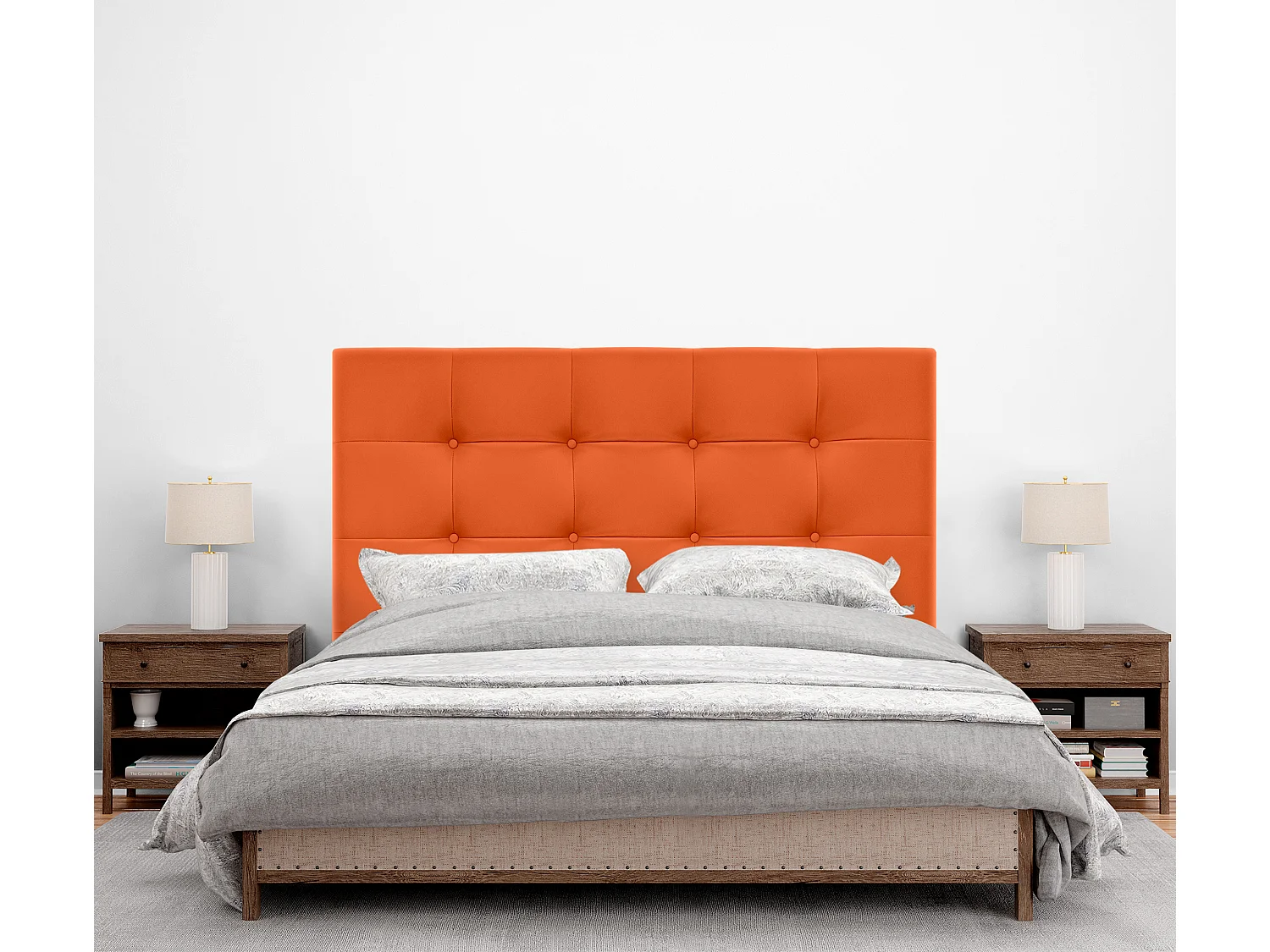 DHOME Cabeceira de  Couro sintético Capitoné Até o chão 145x120cm Camas 135/140 - Laranja