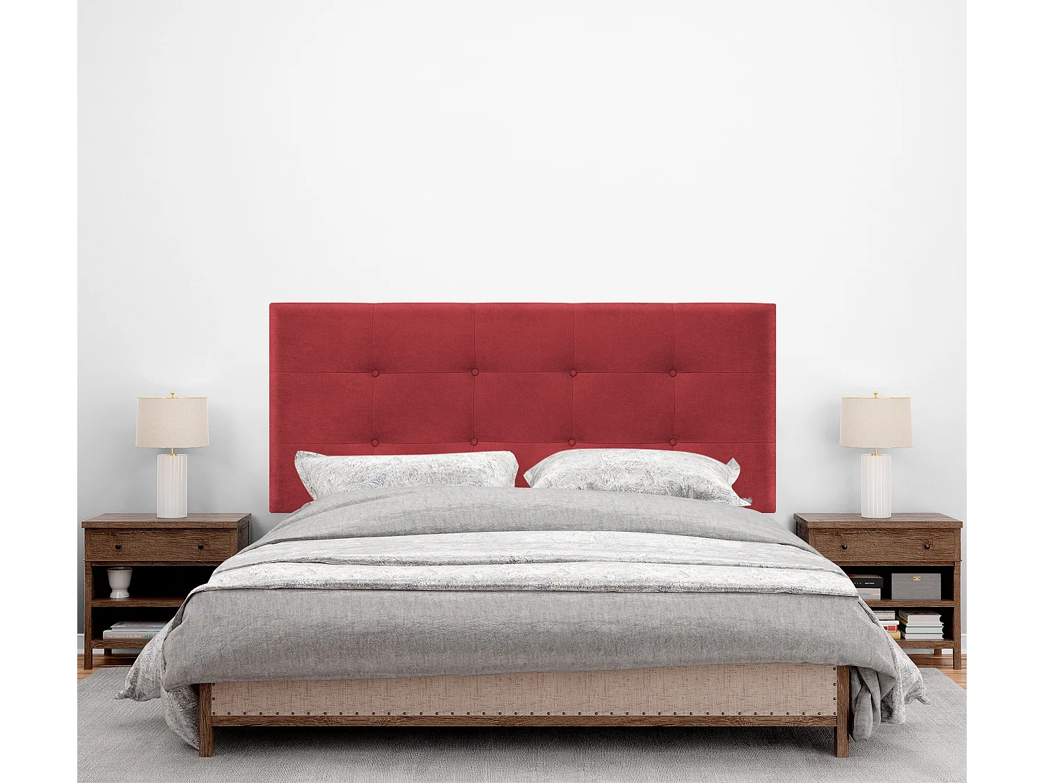 DHOME Aqualine getuftetes Stoffkopfteil 160 x 115 cm mit Bettbeinen 150/160 – Rot