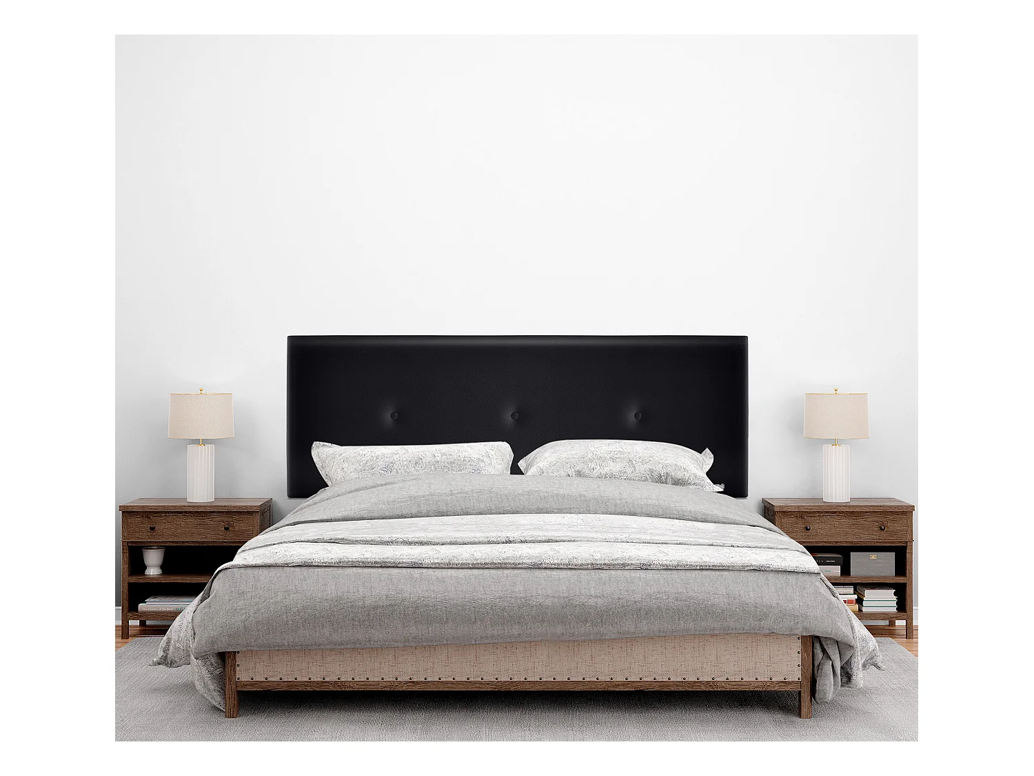 DHOME Tête de lit simili cuir lisse avec Boutons 160x50cm Lits 150/160 - Noir