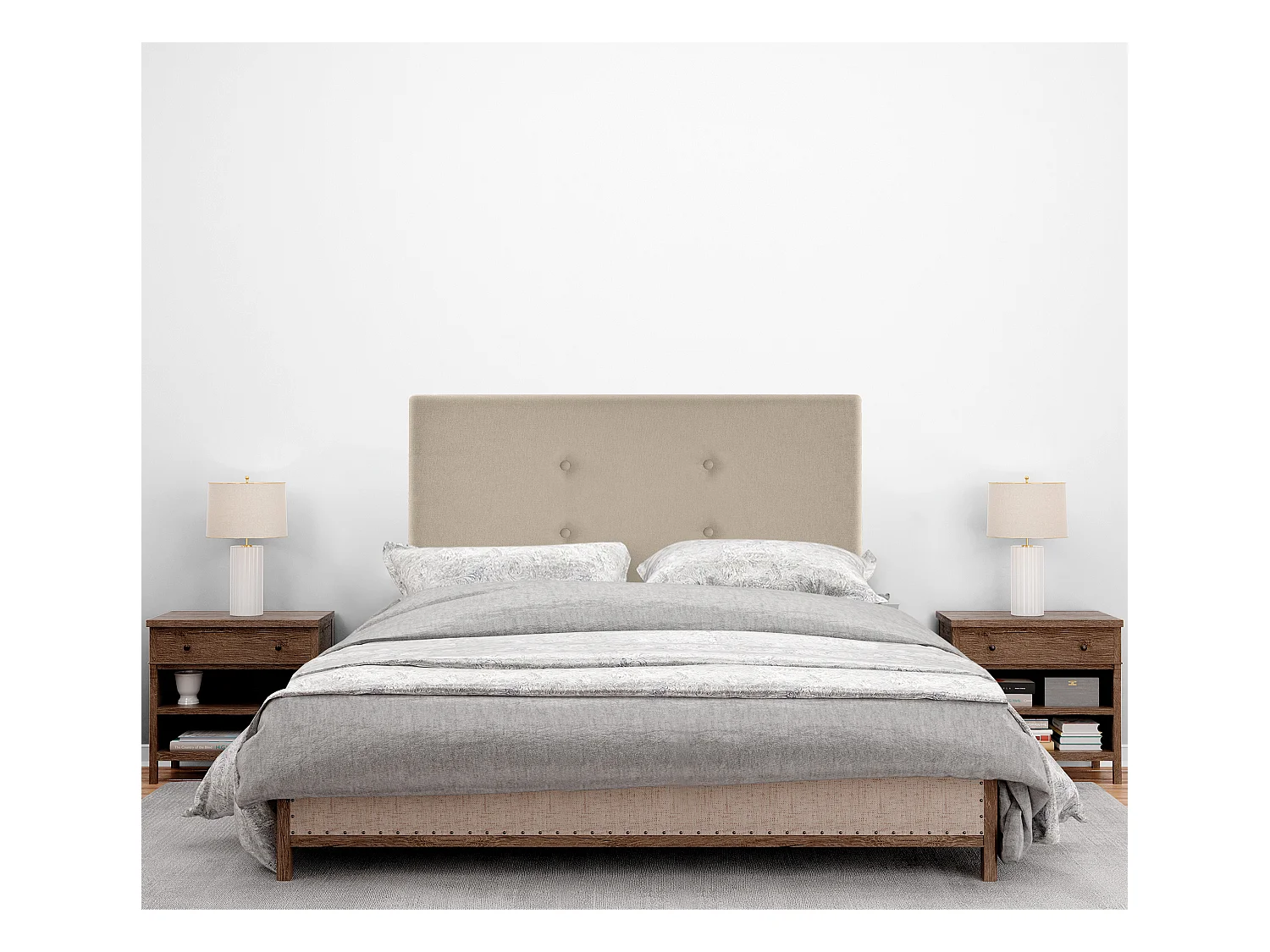 DHOME Hoofdeinde van Aqualine stof met 2 rijen knopen 95x105cm met bedpoten Bedden 90 - Beige