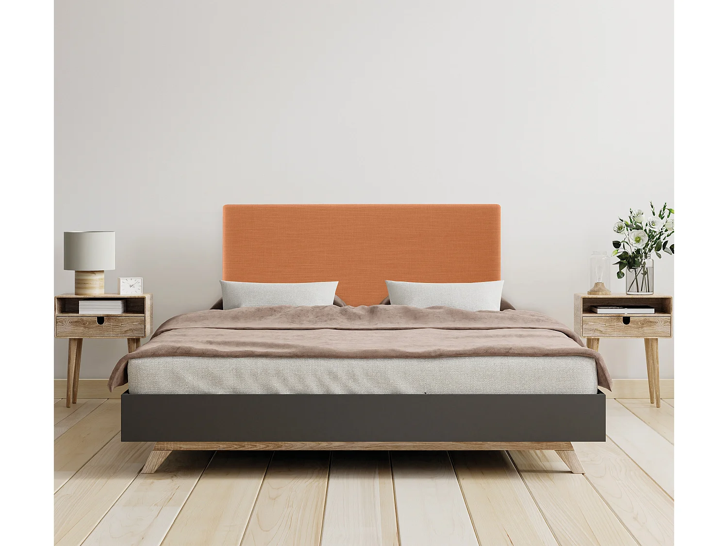 DHOME Tête de lit en lin naturel lisse 95x105cm avec pieds Lits 90 - Orange