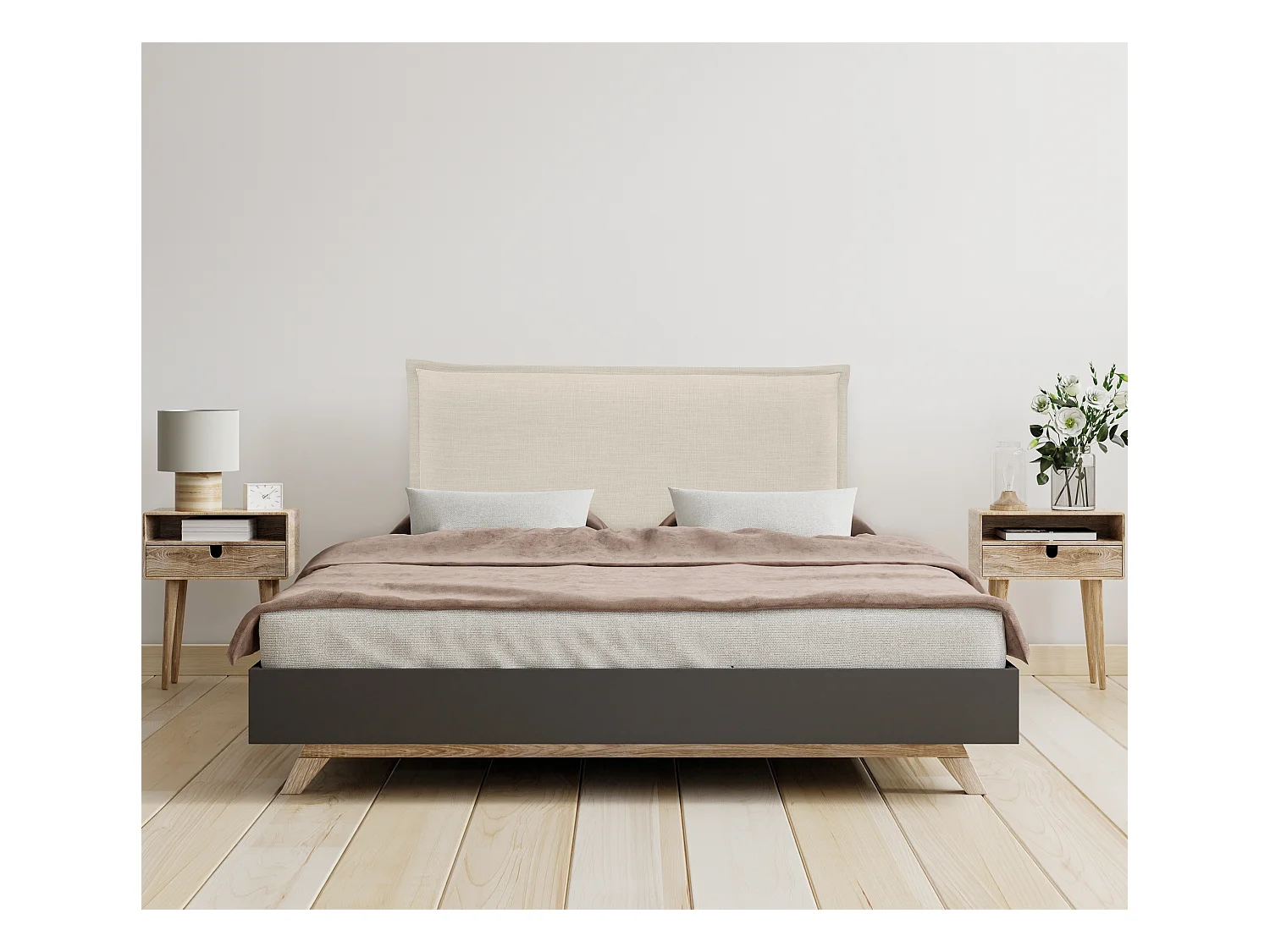 DHOME Glad natuurlijk linnen hoofdeinde met rand 105x50cm bedden 105 - Beige