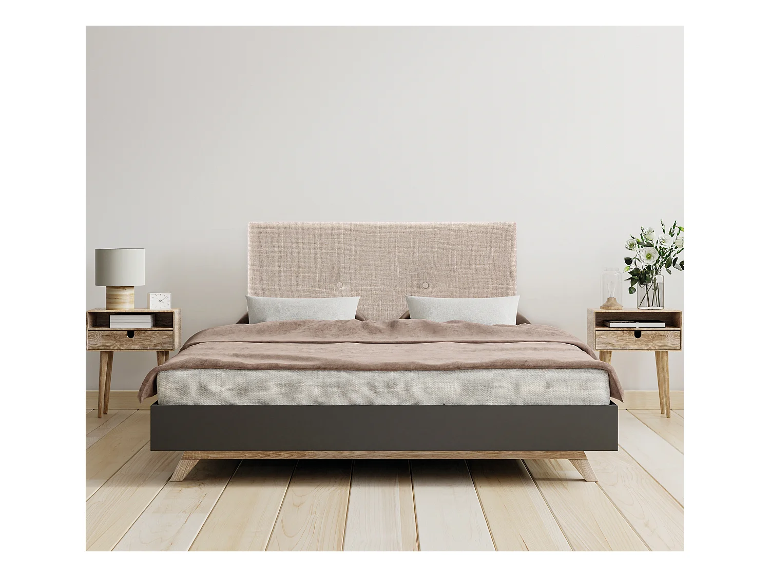 DHOME Tête de lit en laine naturelle avec Boutons 95x105cm avec pieds Lits 90 - Beig