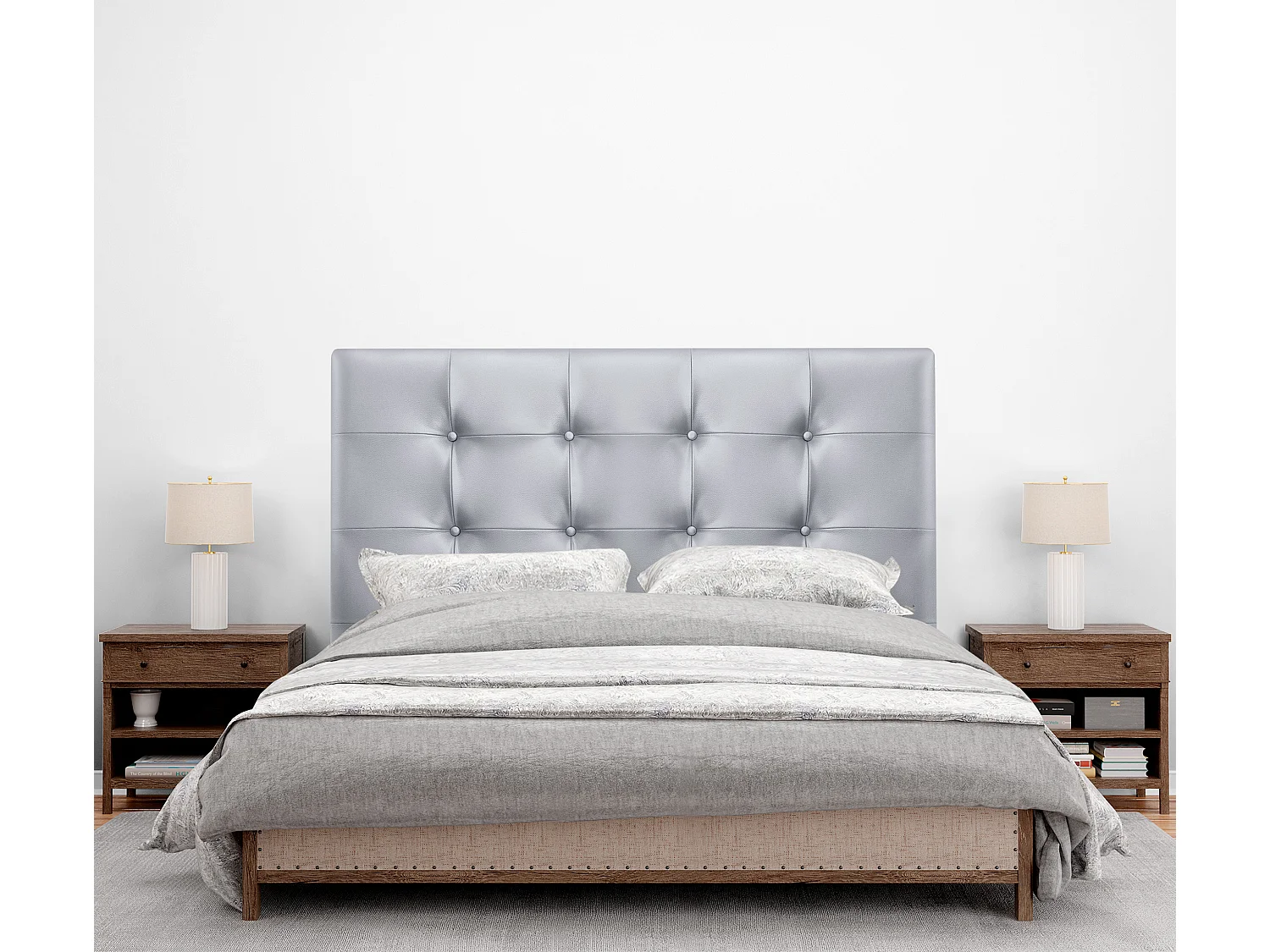 DHOME Cabecero de Polipiel Capitoné Hasta el Suelo 150x120cm Camas 150 - Plata