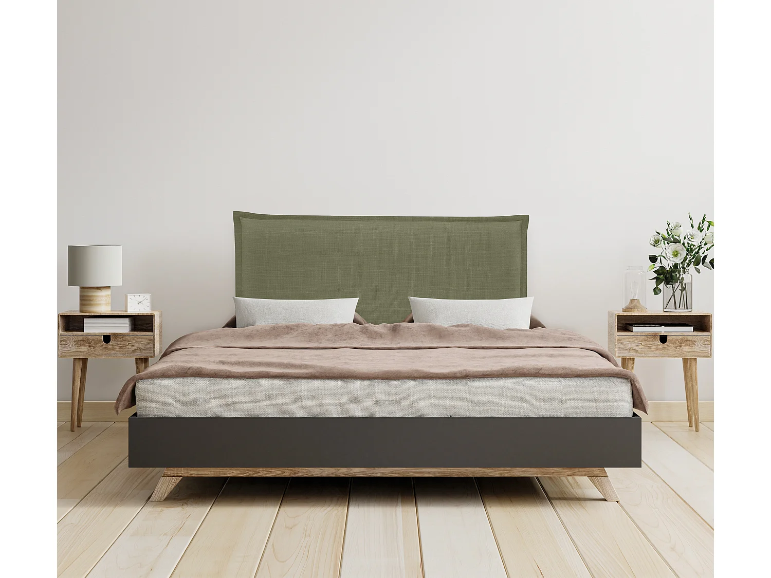 DHOME Testiera in de Lino Naturale Semplice con rifinitura 80x105cm Con le gambe Letti 70/80/90 - Verde