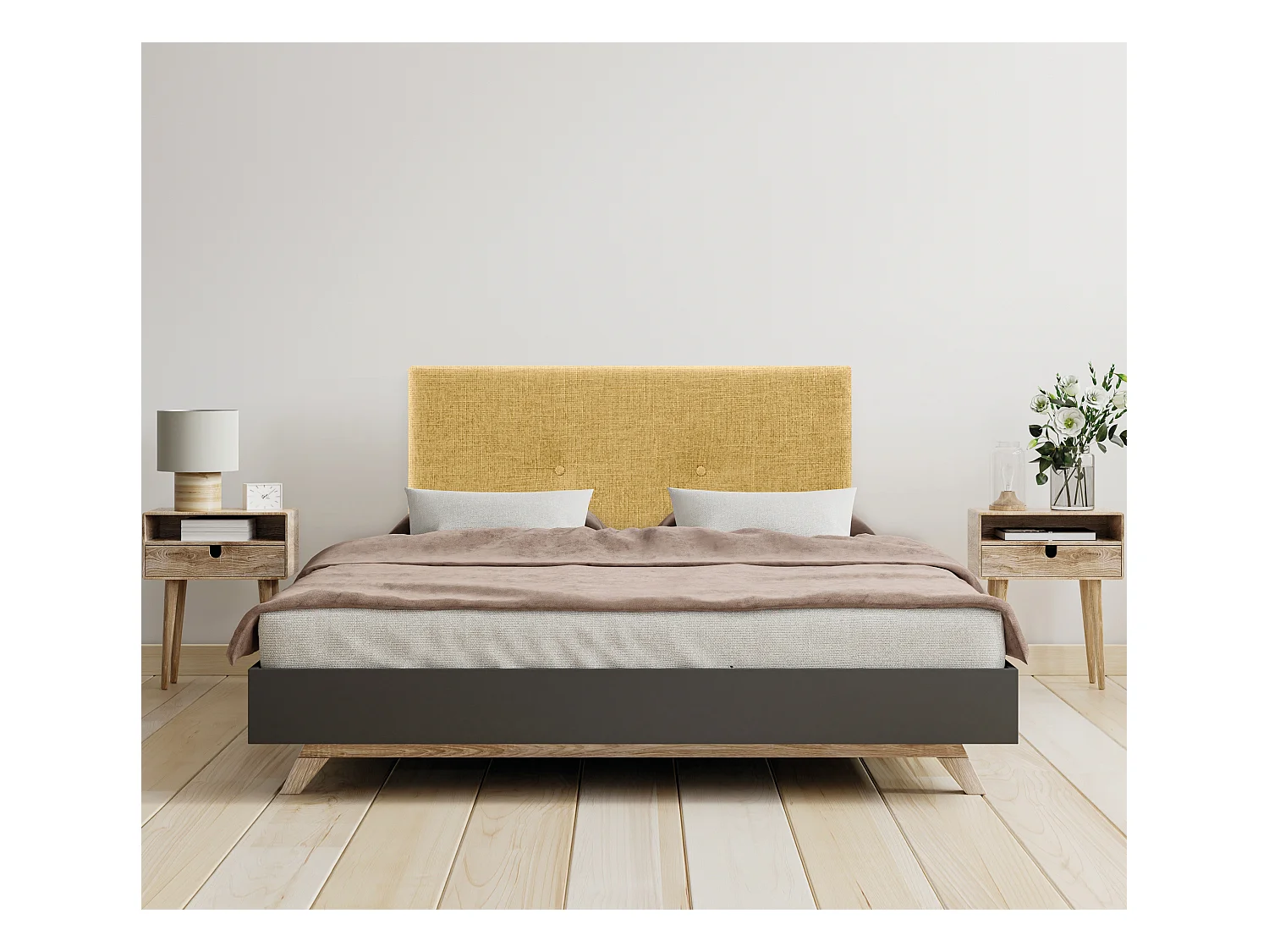 DHOME Tête de lit en laine naturelle avec Boutons 95x50cm Lits 90 - Moutarde