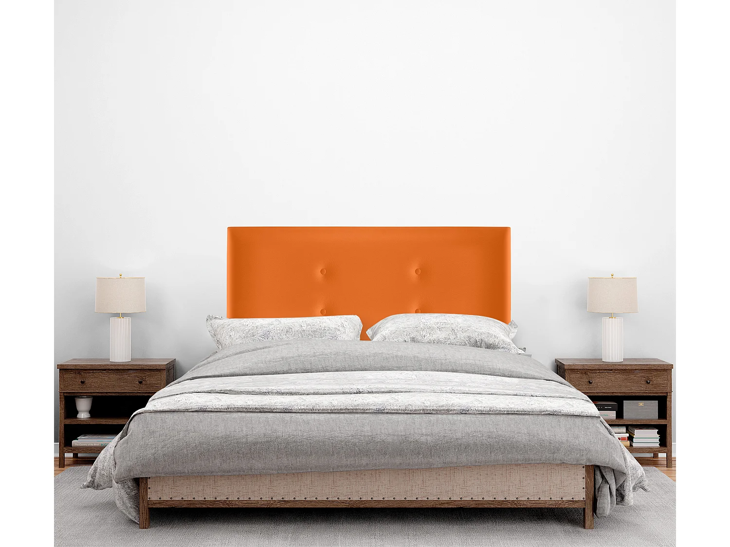 DHOME Tête de lit similicuir avec 2 rangées de boutons 110x50cm Lits 105 - Orange