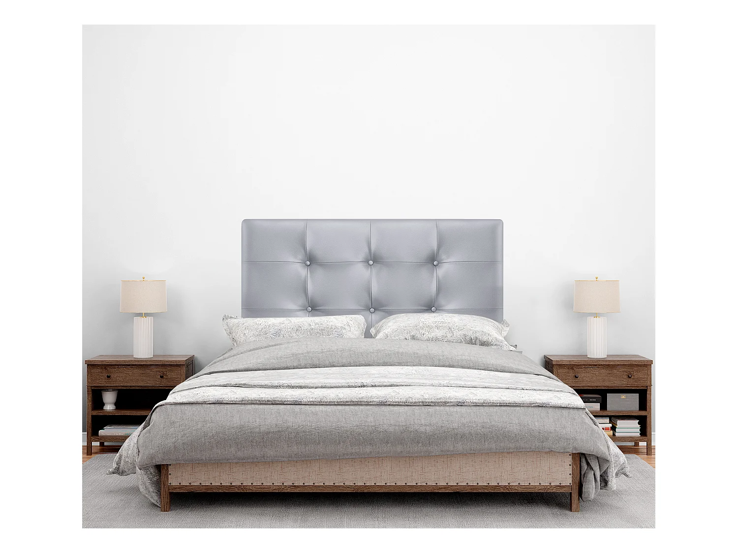 DHOME Tête de lit en Similicuir Capitonné 90x115cm avec Pieds Lits 80/90 - Argent