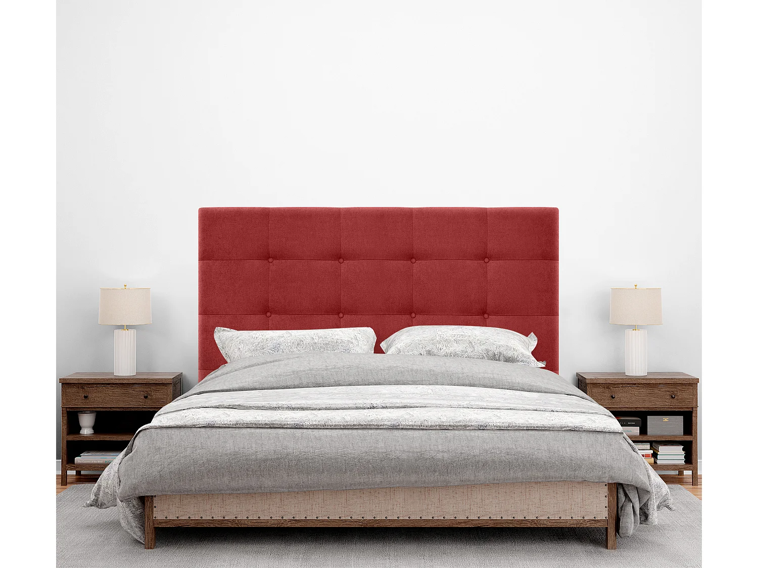 DHOME Cabeceira de  Tecido AquaLinho Capitoné Até o chão 145x120cm Camas 135/140 - Vermelho