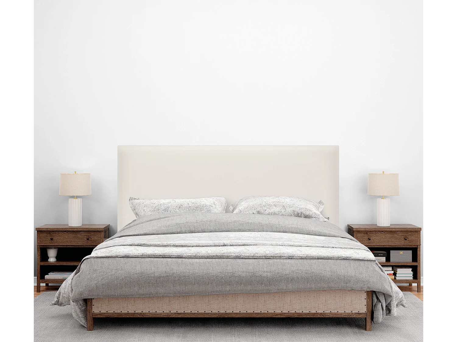 DHOME Cabeceira de  Couro sintético Liso Até o chão 145x120cm Camas 135/140 - Osso Branco