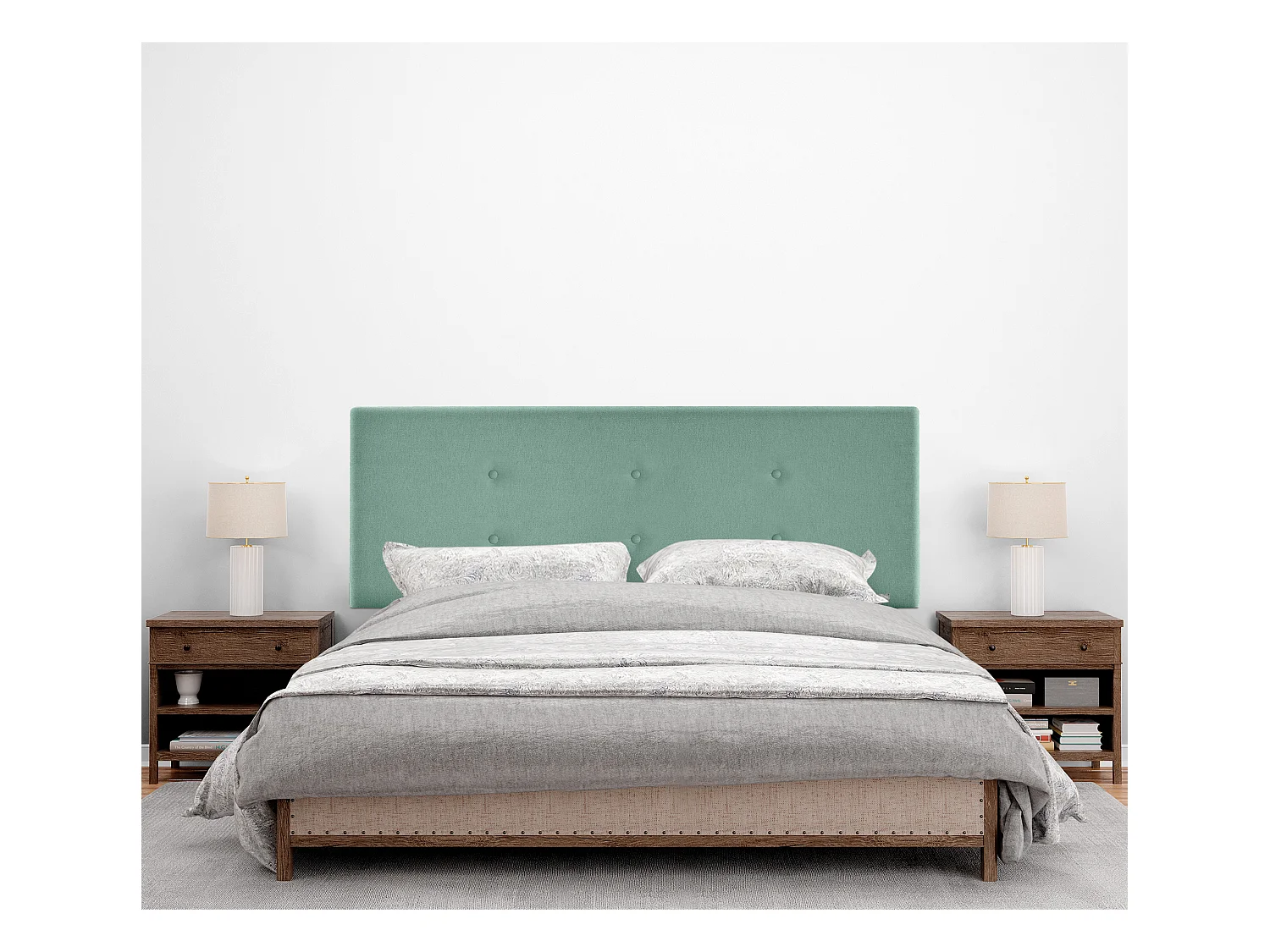 DHOME Tête de lit en tissu Aqualine avec 2 rangées de boutons 145x50cm Lits 135/140 - Vert d'eau
