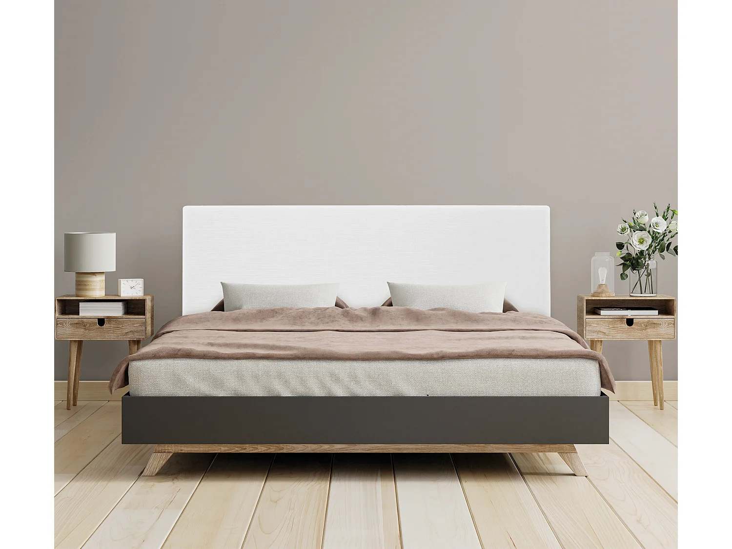 DHOME Tête de lit en lin naturel lisse 145x105cm avec pieds Lits 135/140 - Blanc
