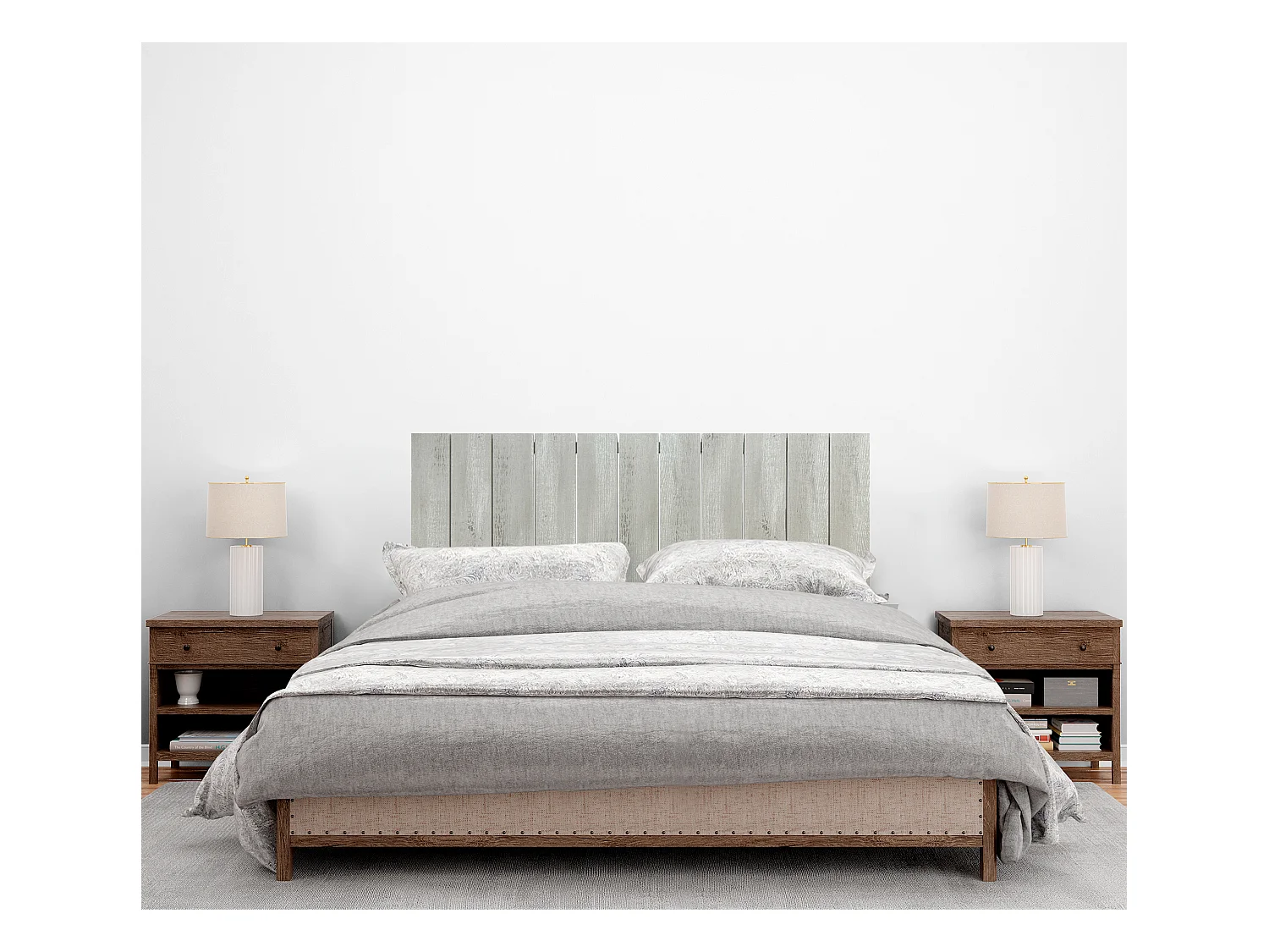 DHOME Tête de lit en bois recyclé MDF Vertical Pallet Style 110x46 Lits 105 - Bois Blanc