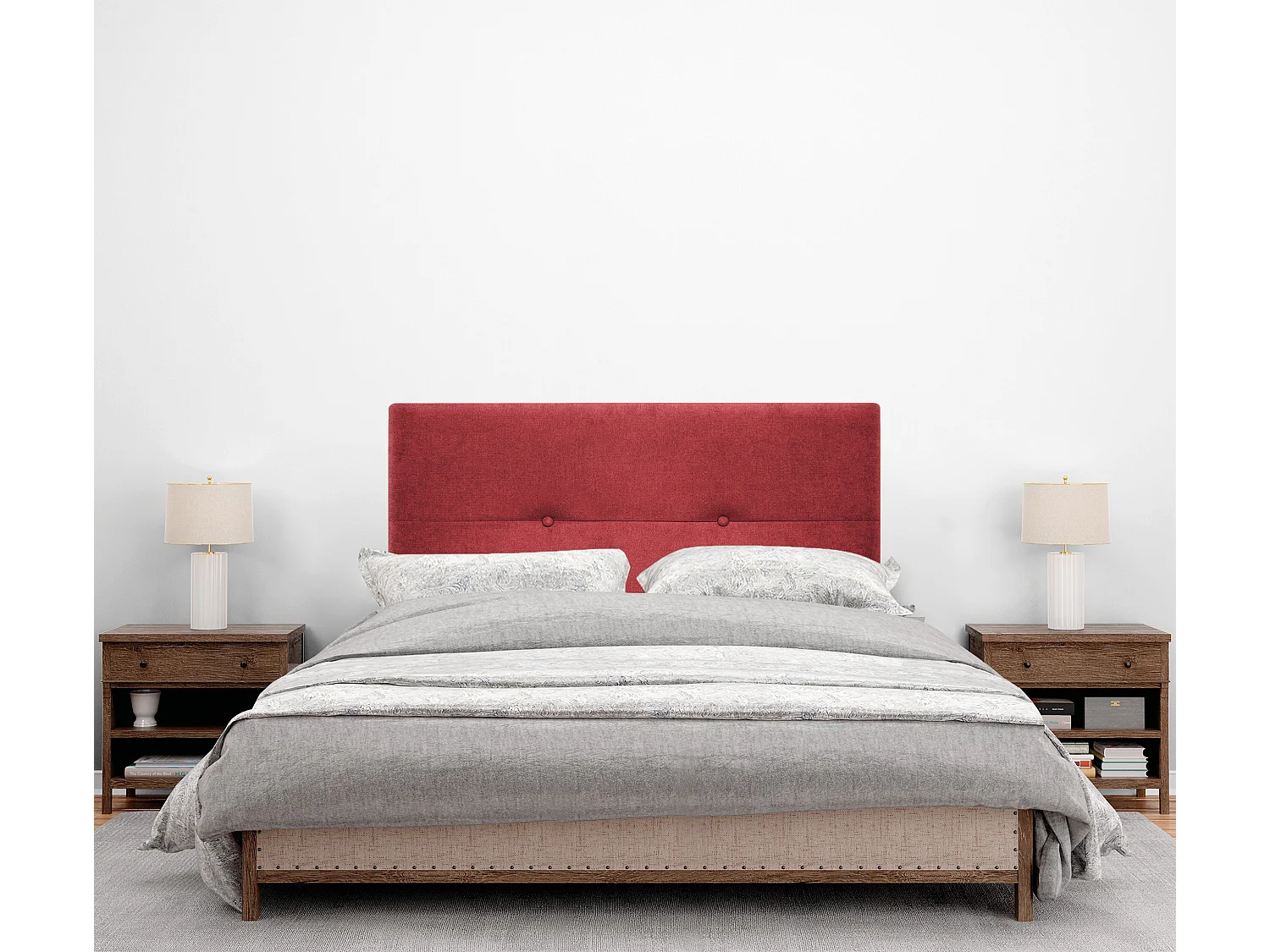 DHOME Testiera in de Tessuto Aqualine con bottoni 90x105cm Con le gambe Letti 80/90 - Rosso