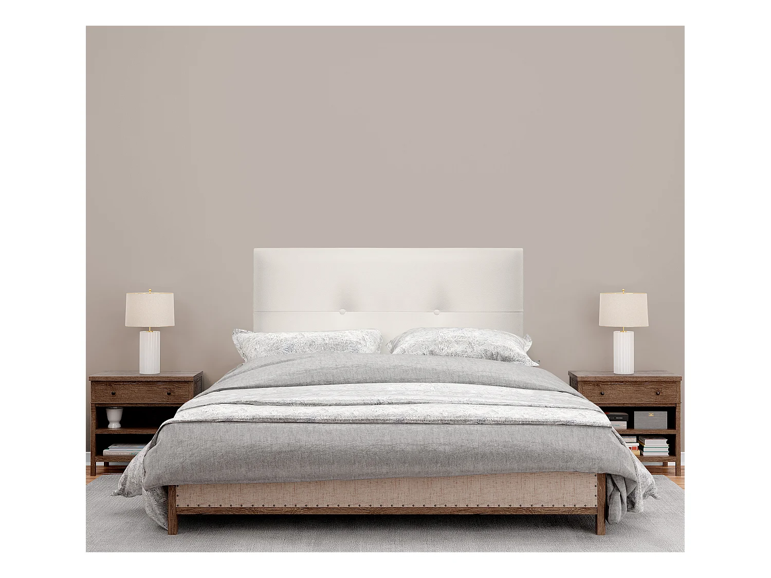 DHOME Testiera in de Similpelle con bottoni 95x105cm Con le gambe Letti 90 - Osso Bianco
