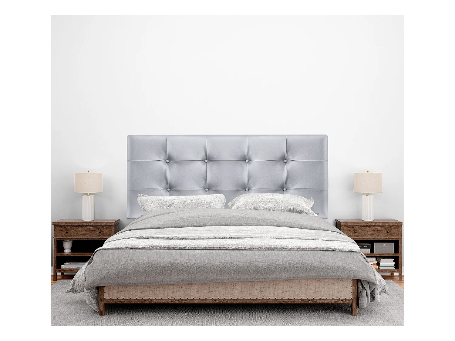 DHOME Testiera capitonnè in ecopelle 160x115 cm con gambe letto 150/160 - Argento