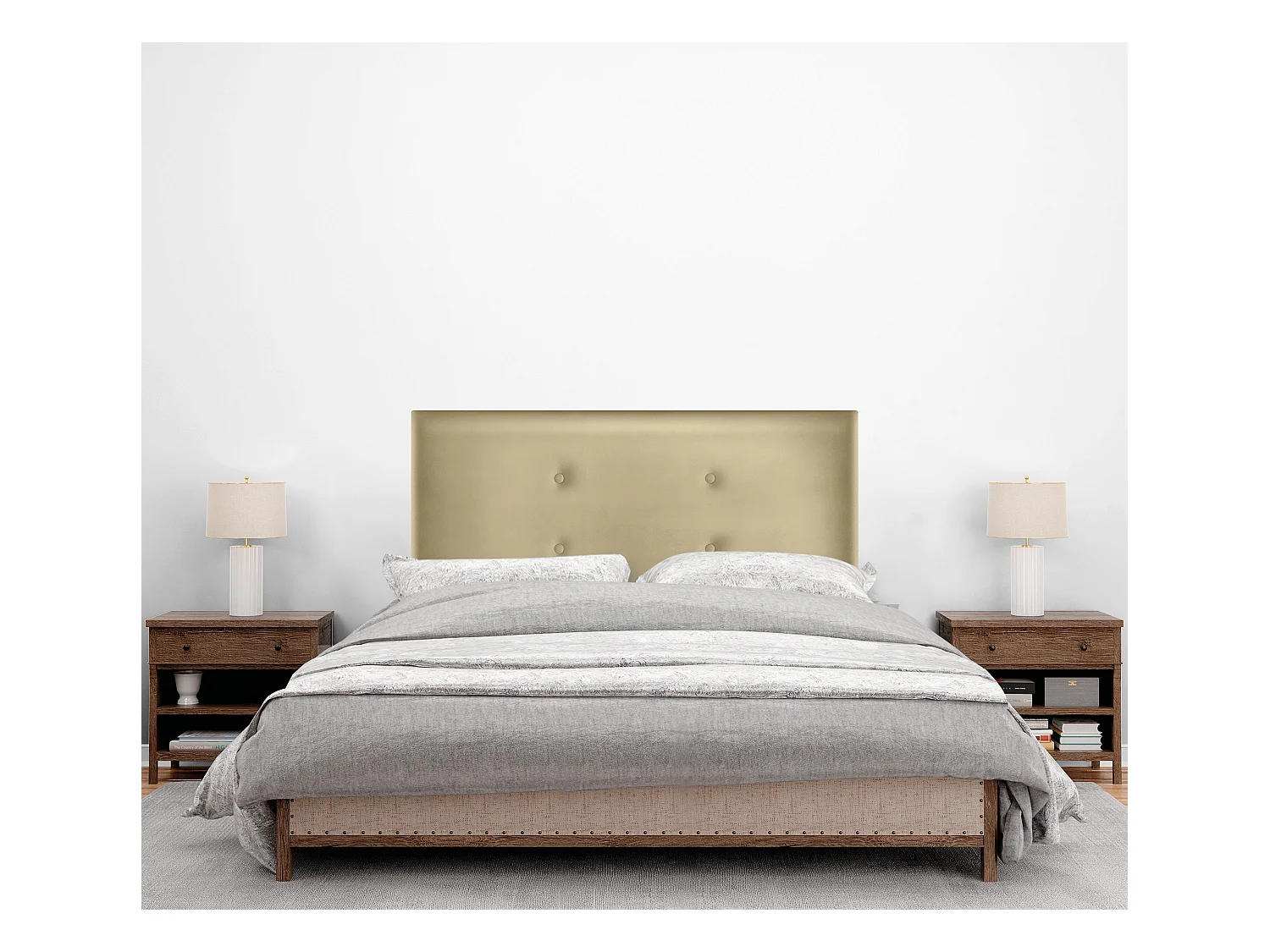 DHOME Tête de lit similicuir avec 2 rangées de boutons 105x105cm avec pieds Lits 105 - Champagne