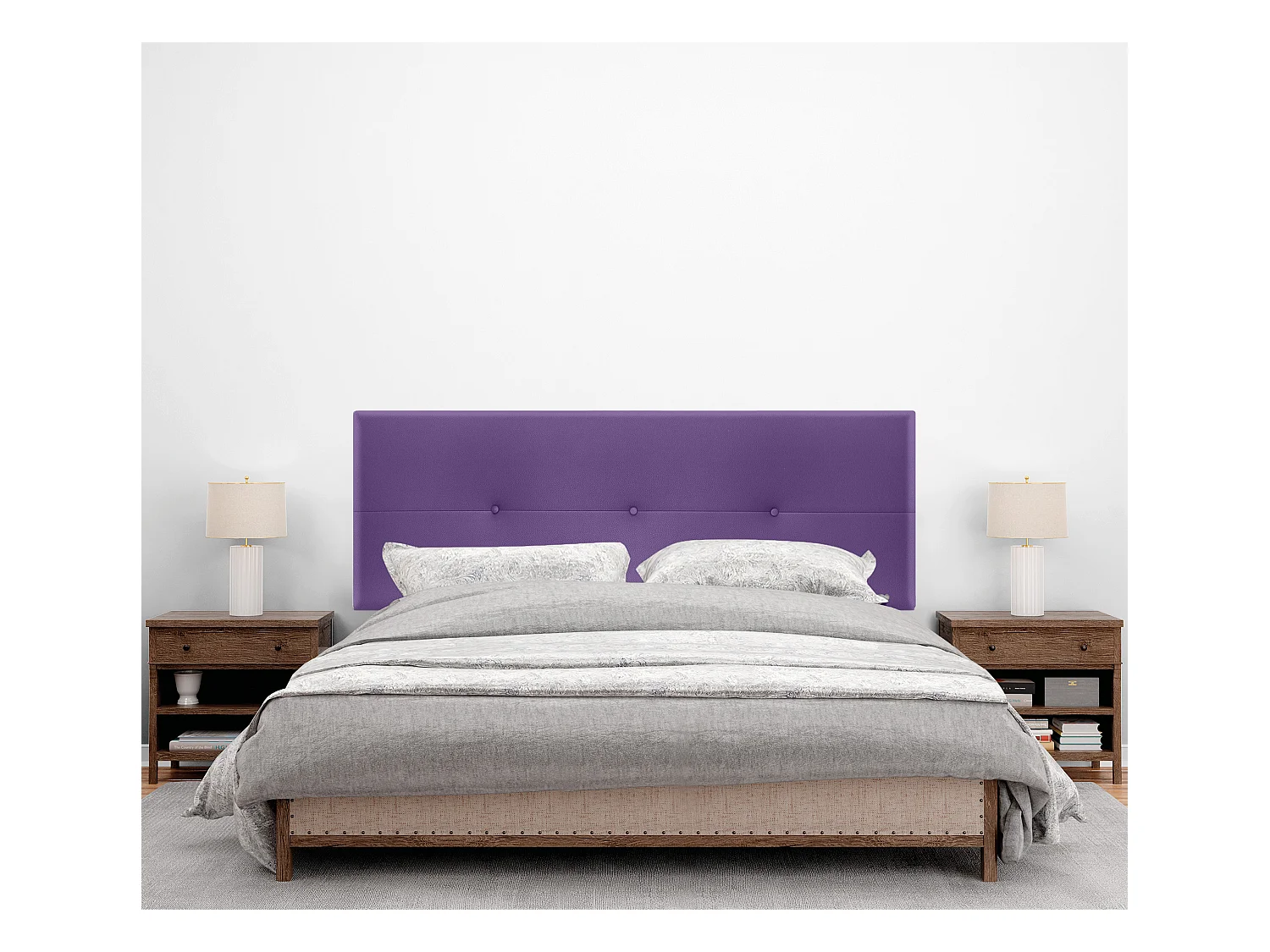 DHOME Kopfteil aus Kunstleder mit Knöpfen 135x105cm Mit Beinen Betten 120/135 - Lila