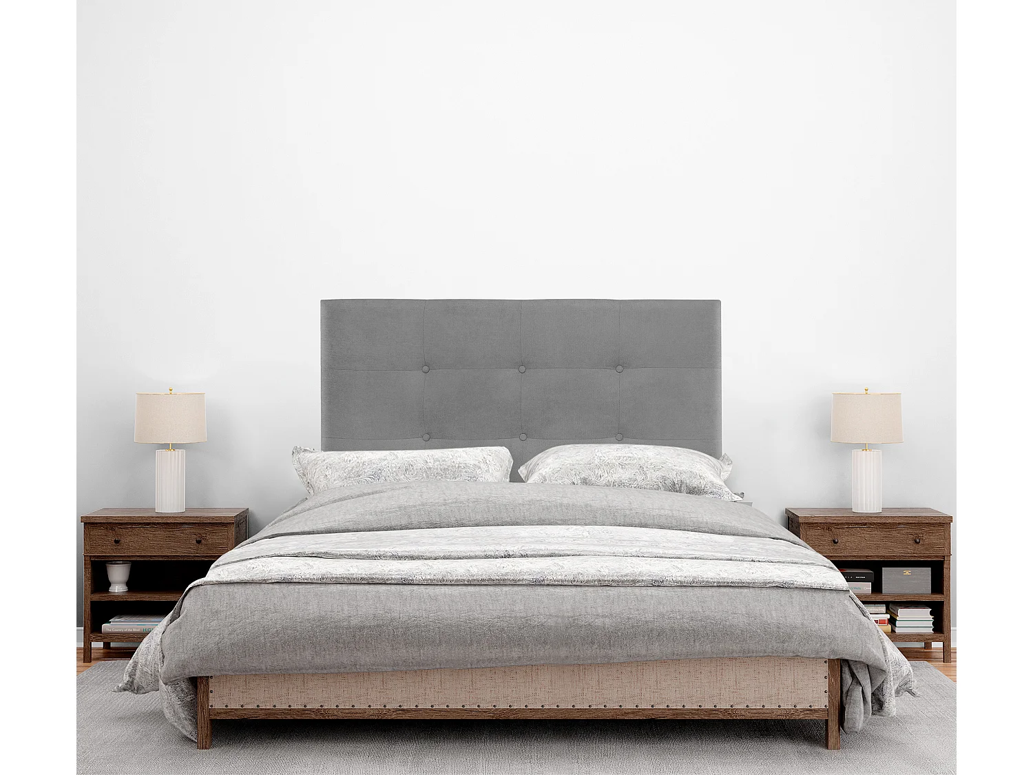 DHOME Cabeceira de  Tecido AquaLinho Capitoné Até o chão 105x120cm Camas 105 - Cinza