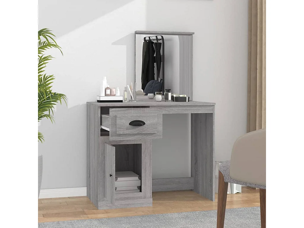 Coiffeuse avec miroir sonoma gris 90x50x132,5 bois ingénierie