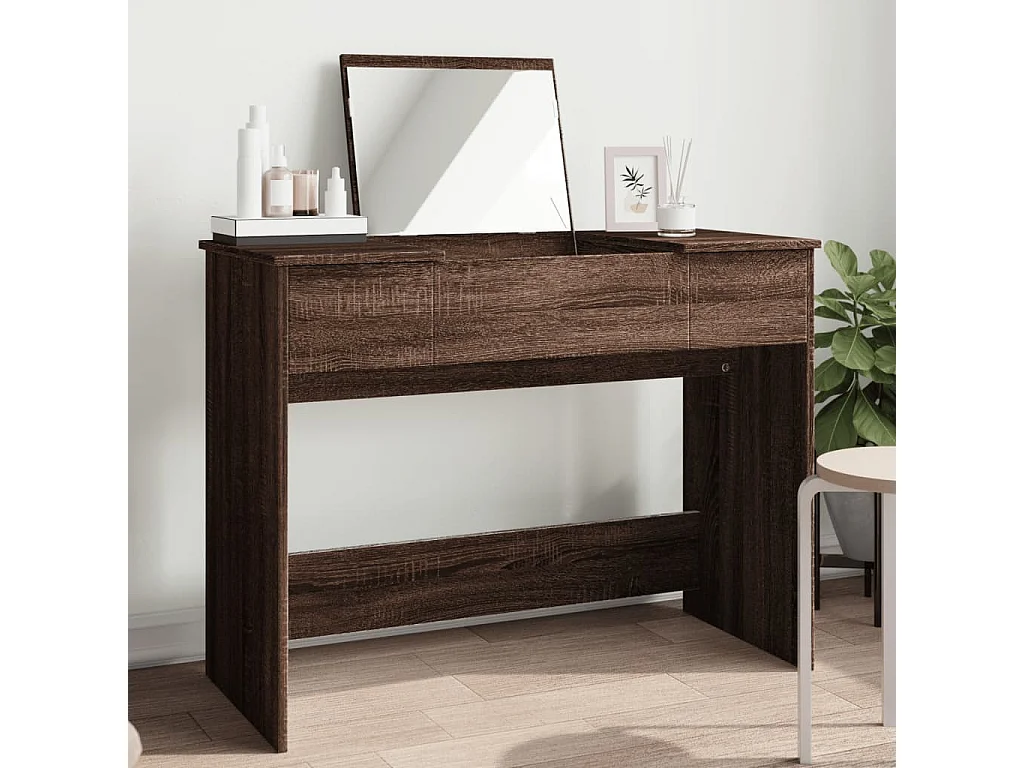 Coiffeuse avec miroir chêne marron 100x45x76