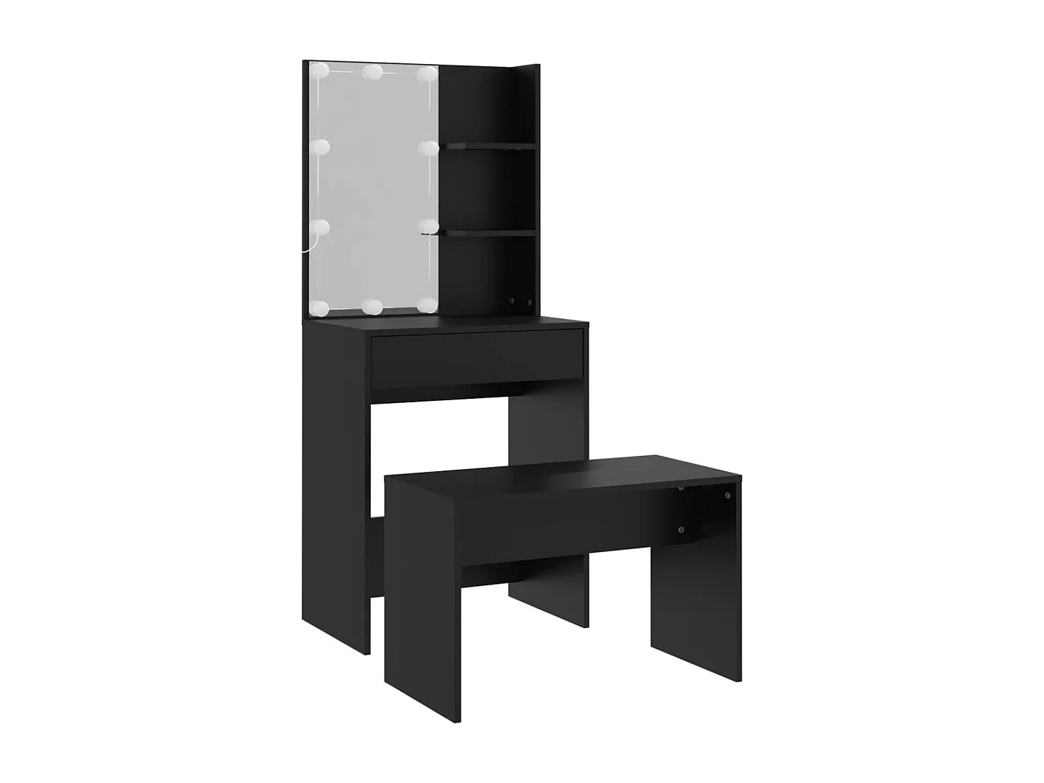 Ensemble de coiffeuse avec LED Noir Bois d'ingénierie