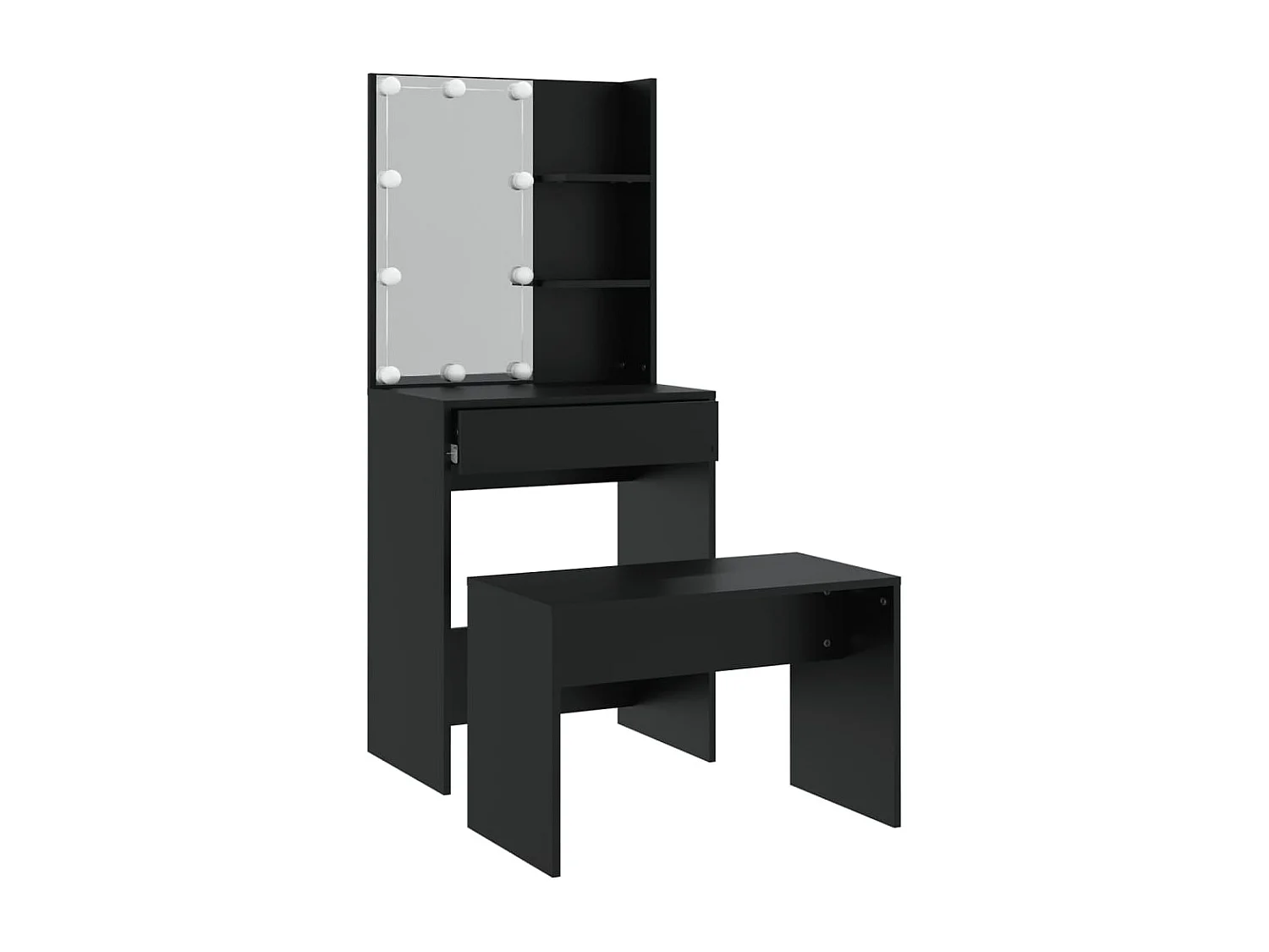 Ensemble de coiffeuse avec LED Noir Bois d'ingénierie