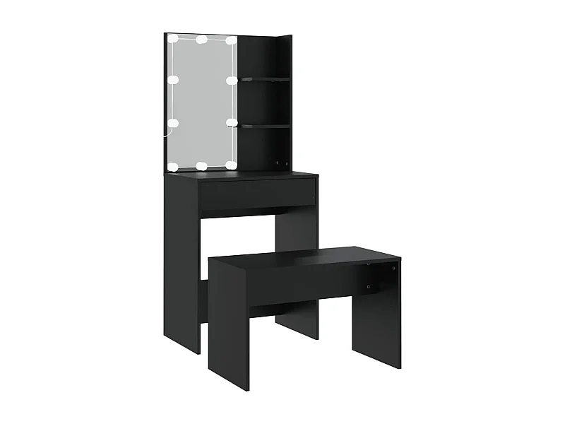 Ensemble de coiffeuse avec LED Noir Bois d'ingénierie