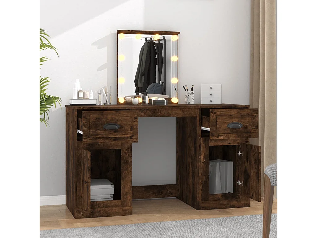 Coiffeuse avec LED chêne fumé 130x50x132,5