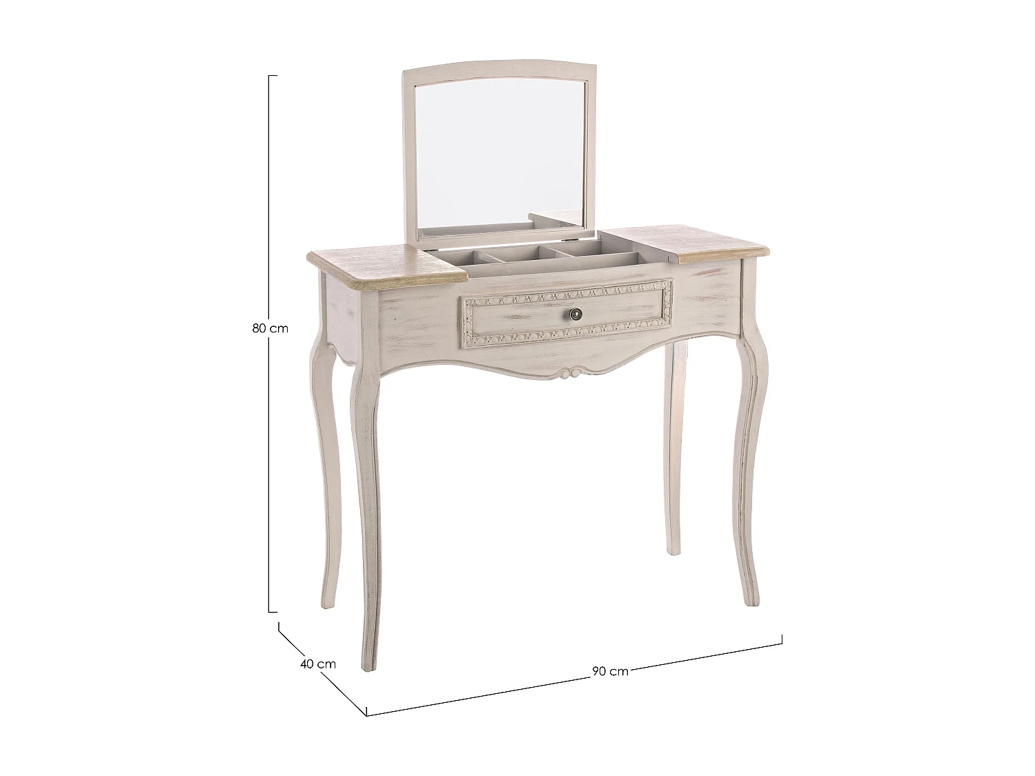 Console coiffeuse en bois de paulownia beige 3 tiroirs Jara 90cm
