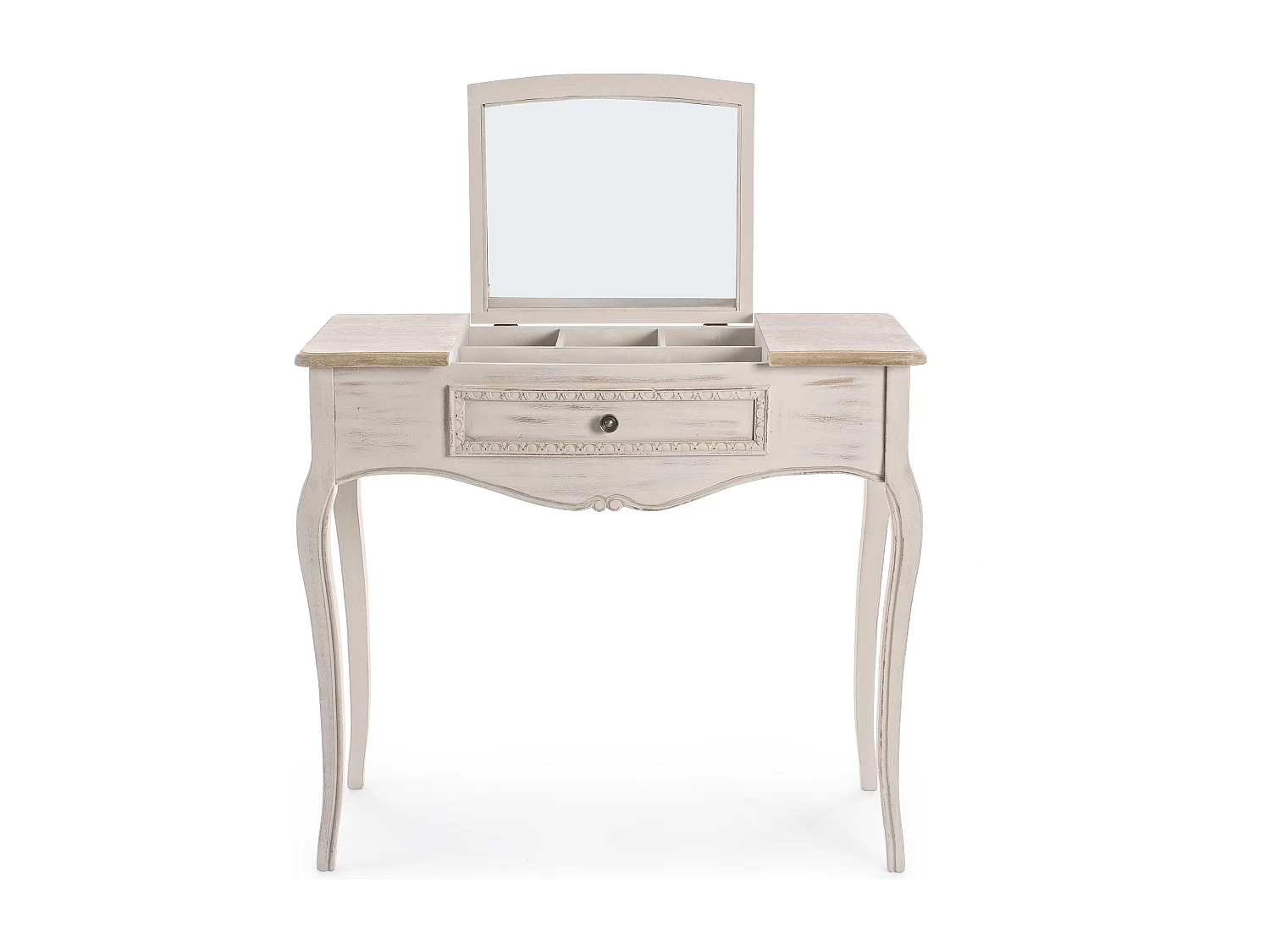 Console coiffeuse en bois de paulownia beige 3 tiroirs Jara 90cm