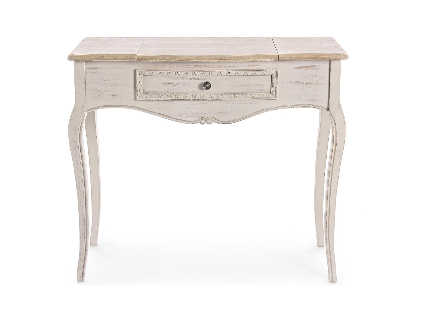 Console coiffeuse en bois de paulownia beige 3 tiroirs Jara 90cm