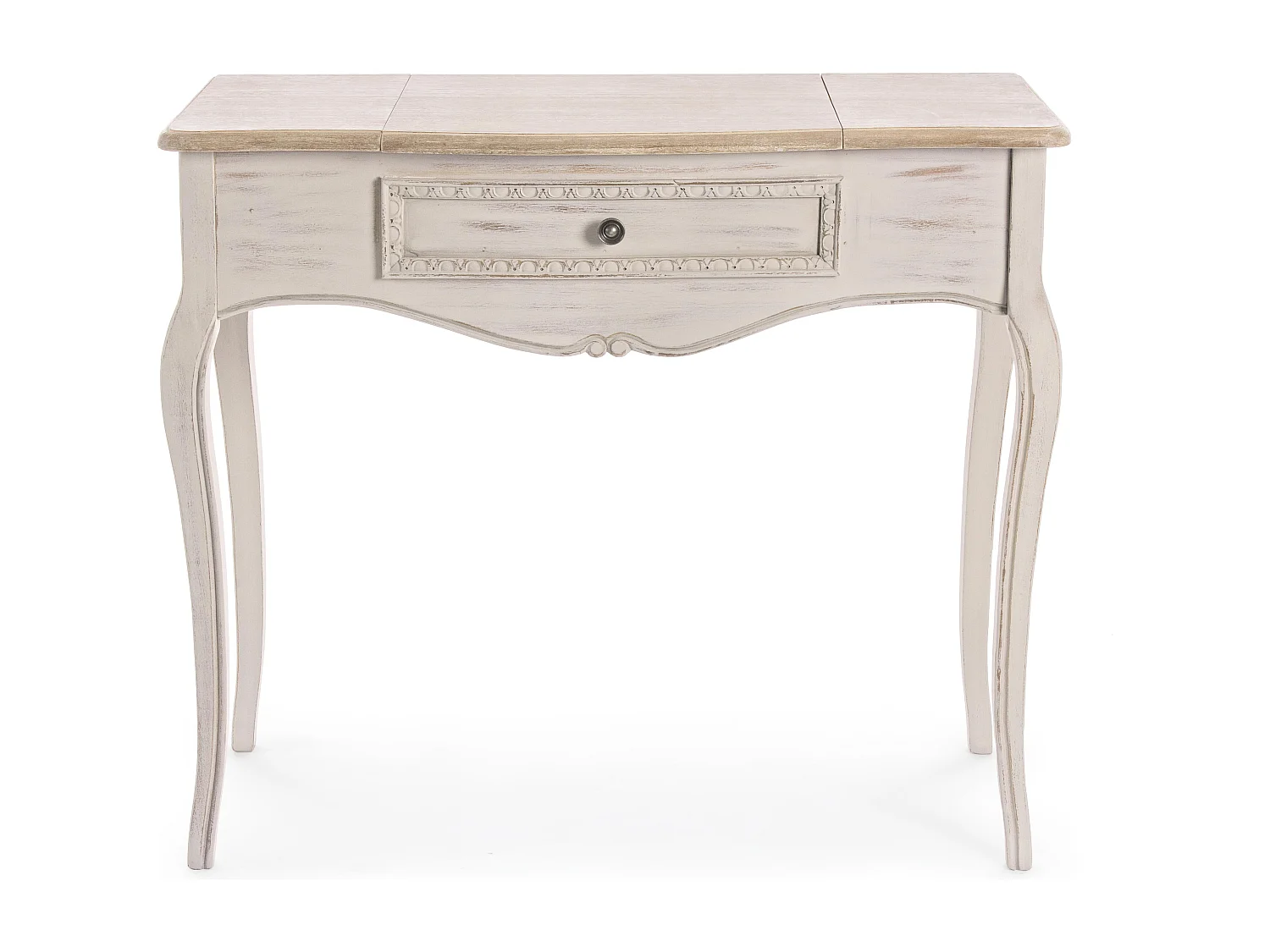 Console coiffeuse en bois de paulownia beige 3 tiroirs Jara 90cm