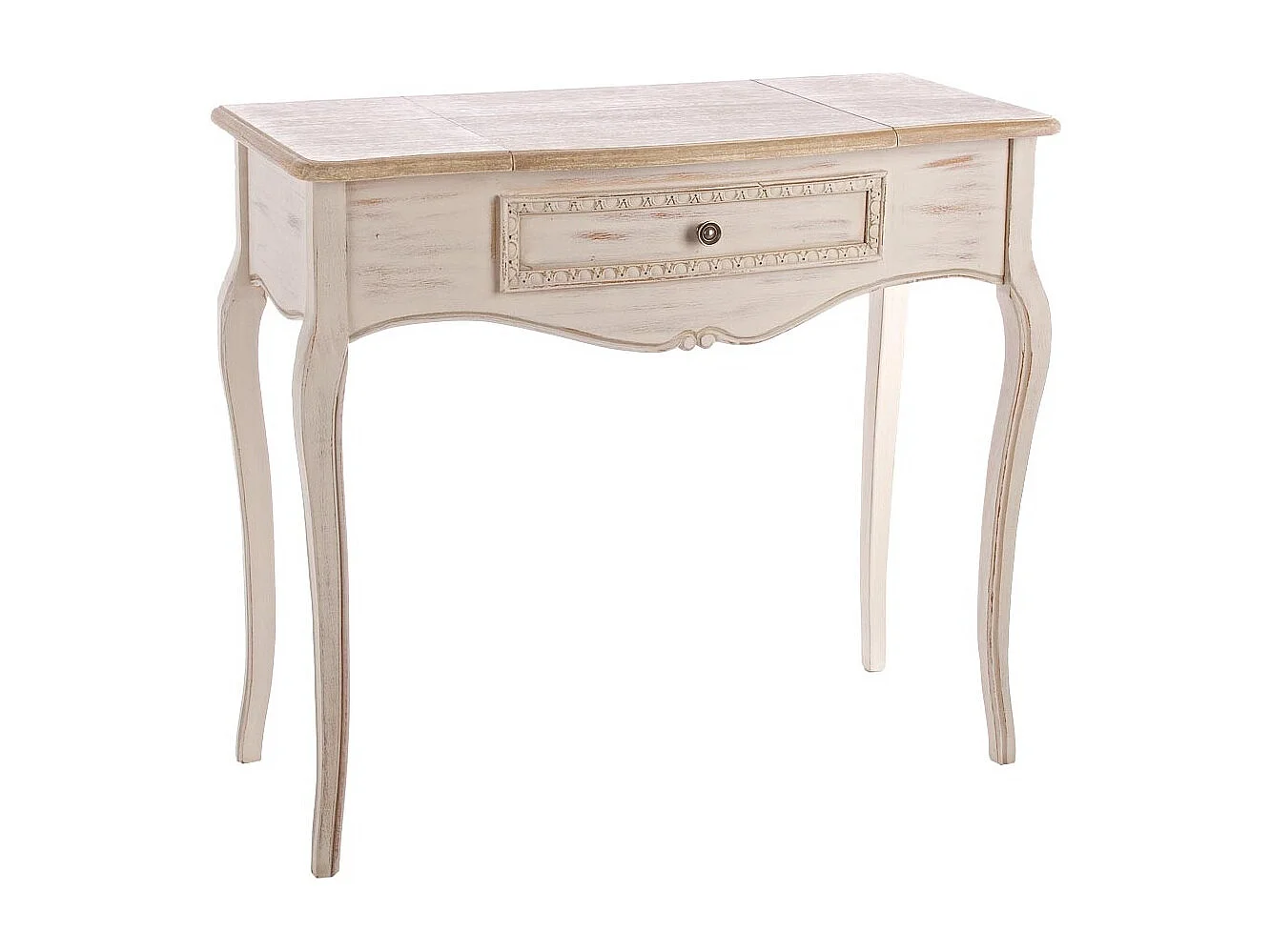 Console coiffeuse en bois de paulownia beige 3 tiroirs Jara 90cm