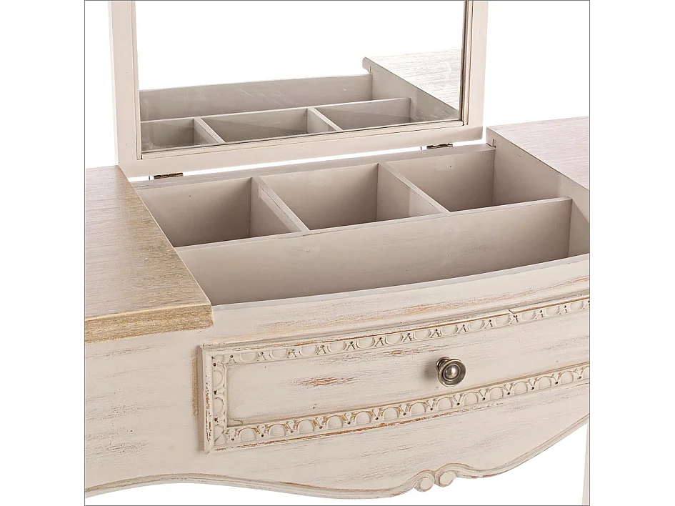 Console coiffeuse en bois de paulownia beige 3 tiroirs Jara 90cm