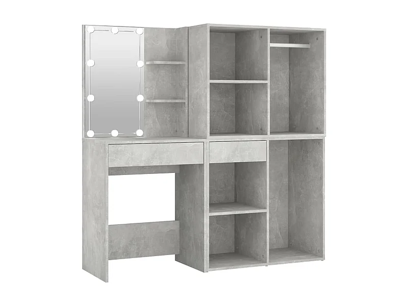Coiffeuse à LED avec 2 armoires Gris béton Bois d'ingénierie