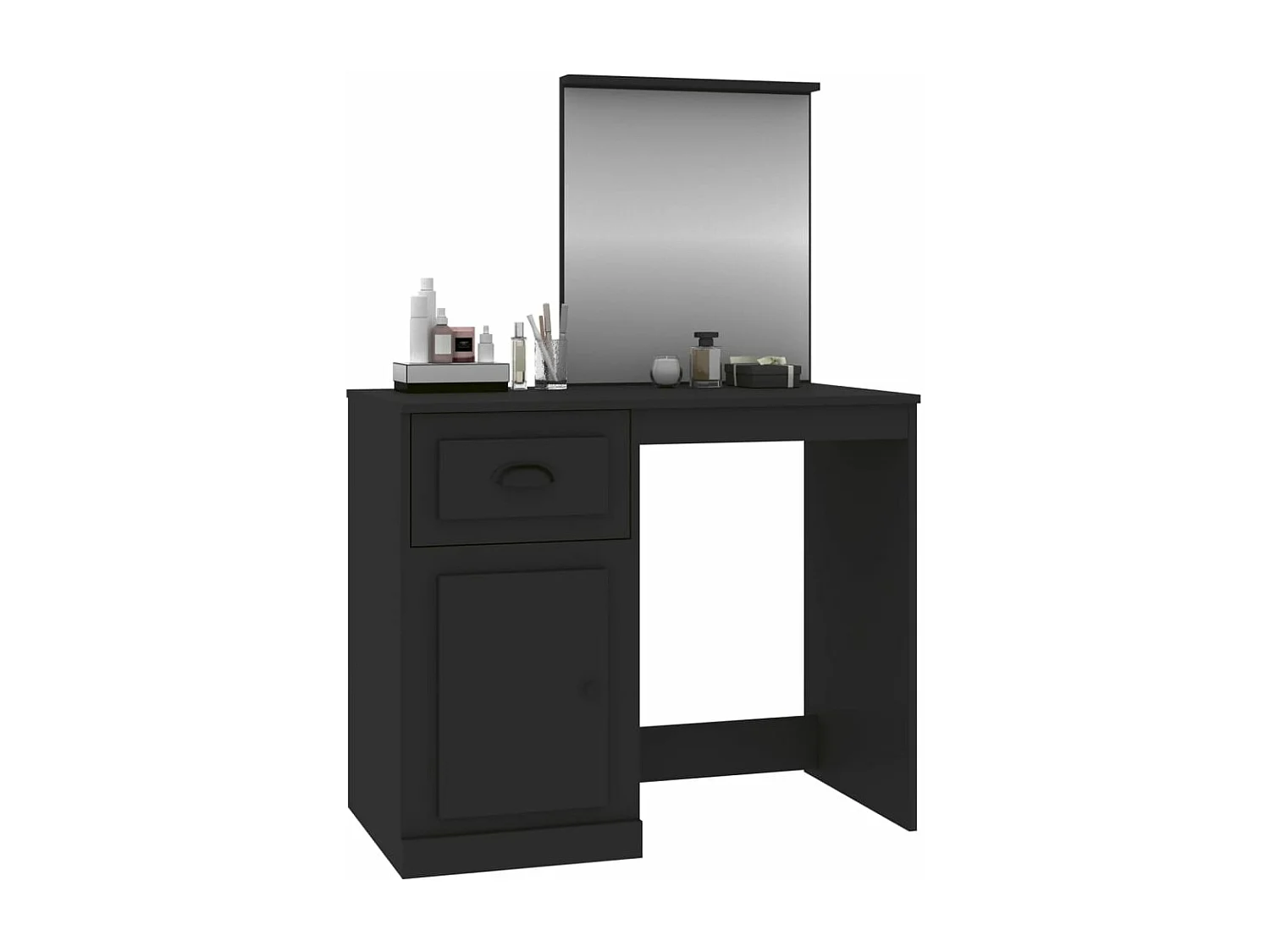 Coiffeuse avec miroir noir 90x50x132,5 bois d'ingénierie